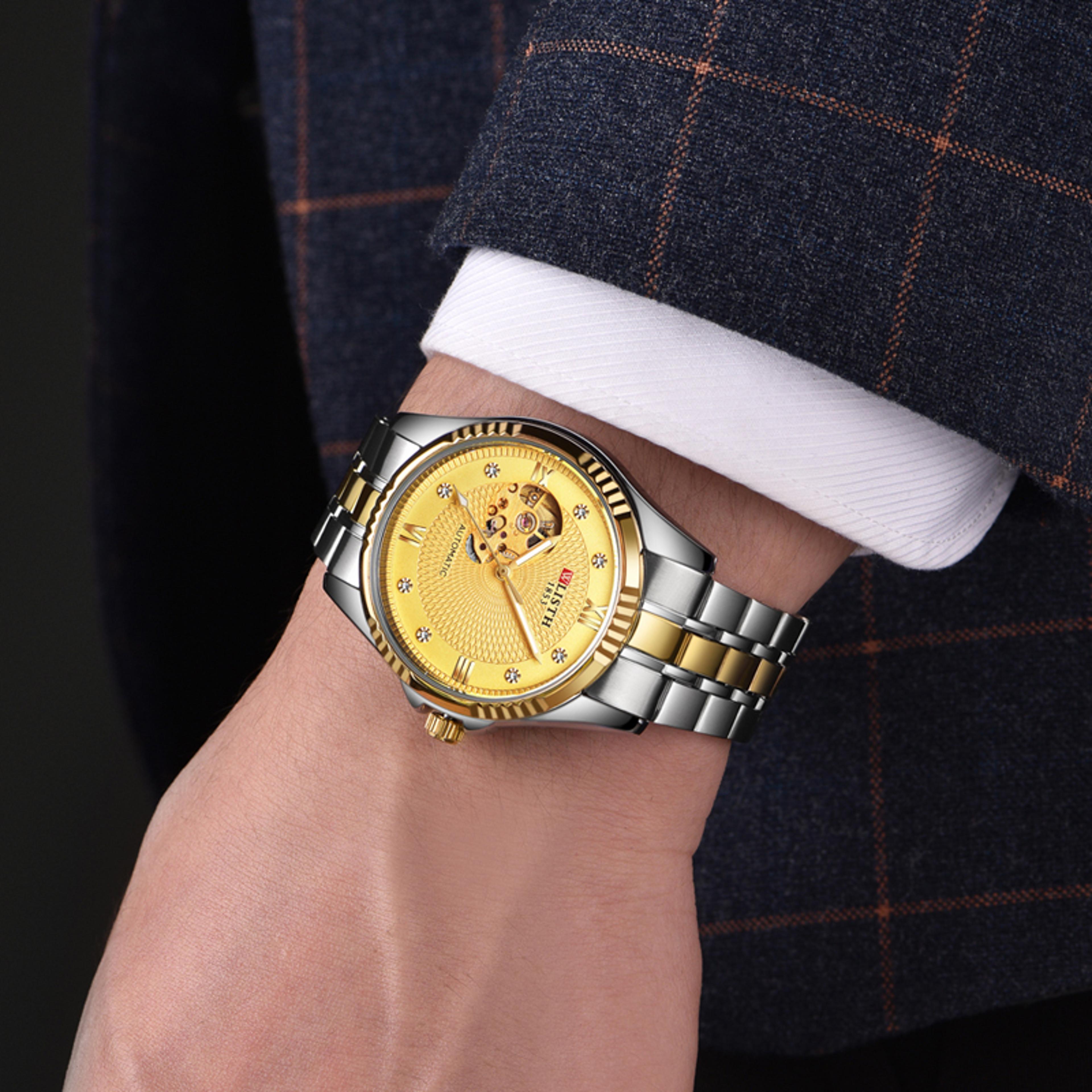 business personality trend mechanical mens steel band watch
