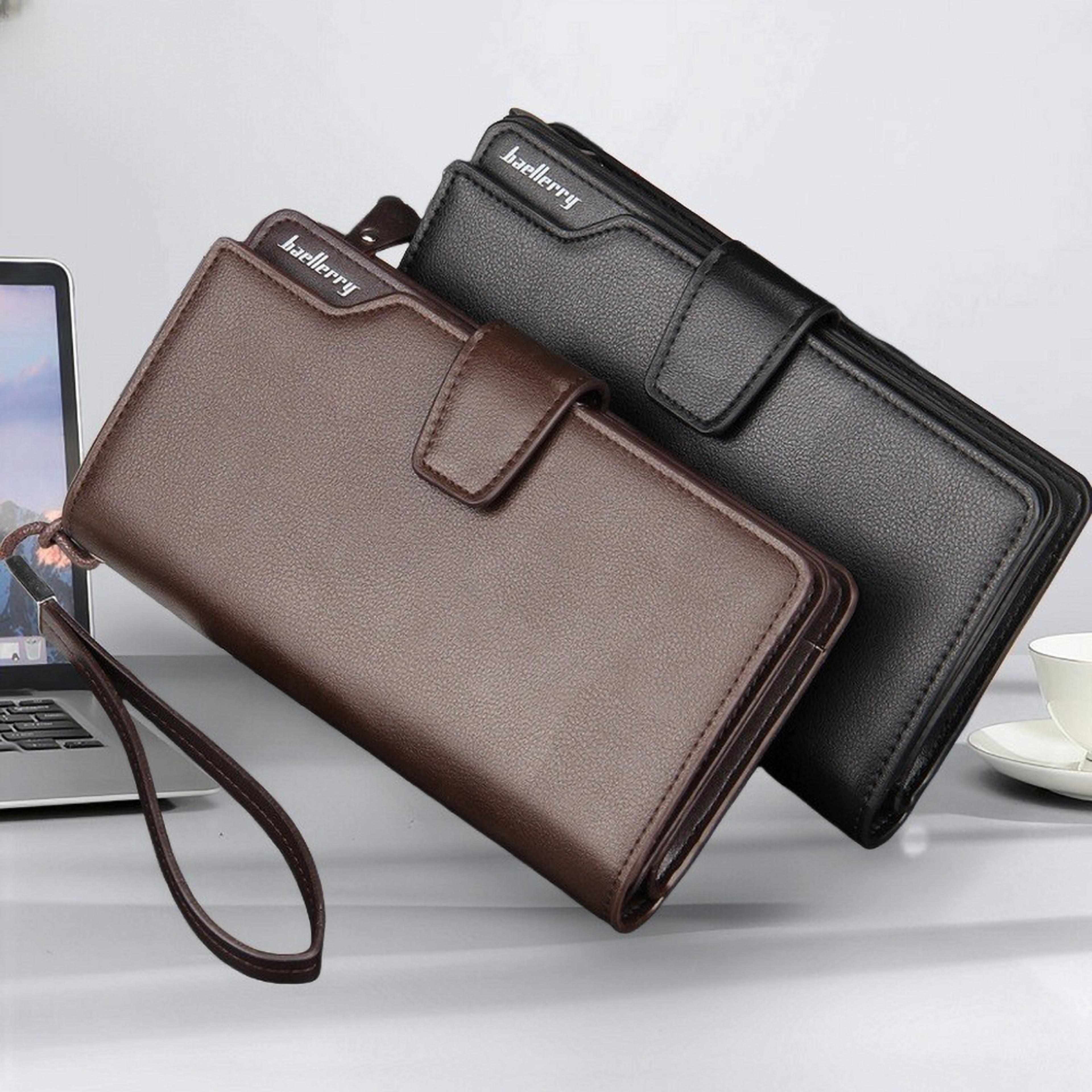premium pu leather mens long wallet multi functional zipper compartment organizer for travel