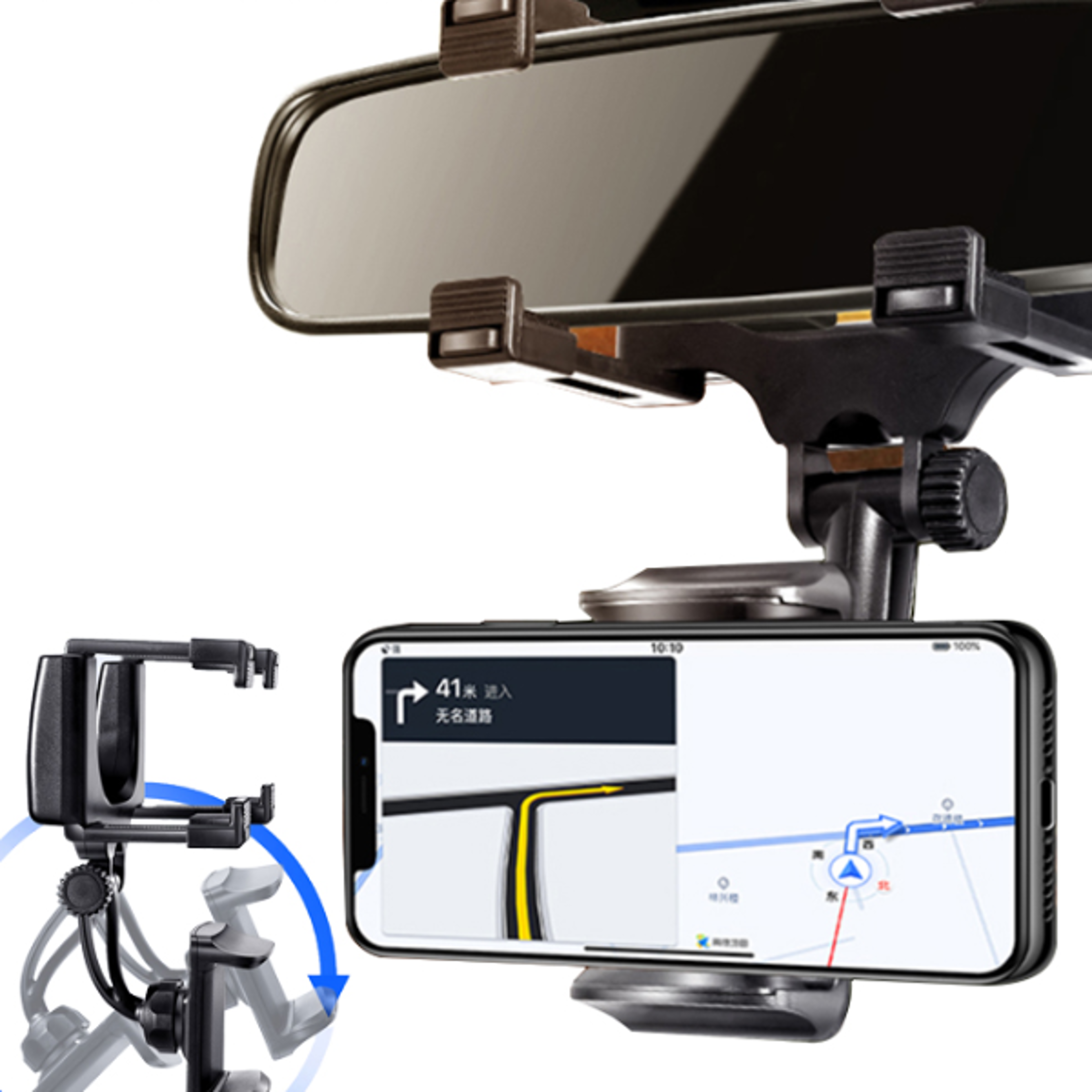 rearview mirror phone holder for car adjustable rotation phone mount with stable gripper for smartphone navigation