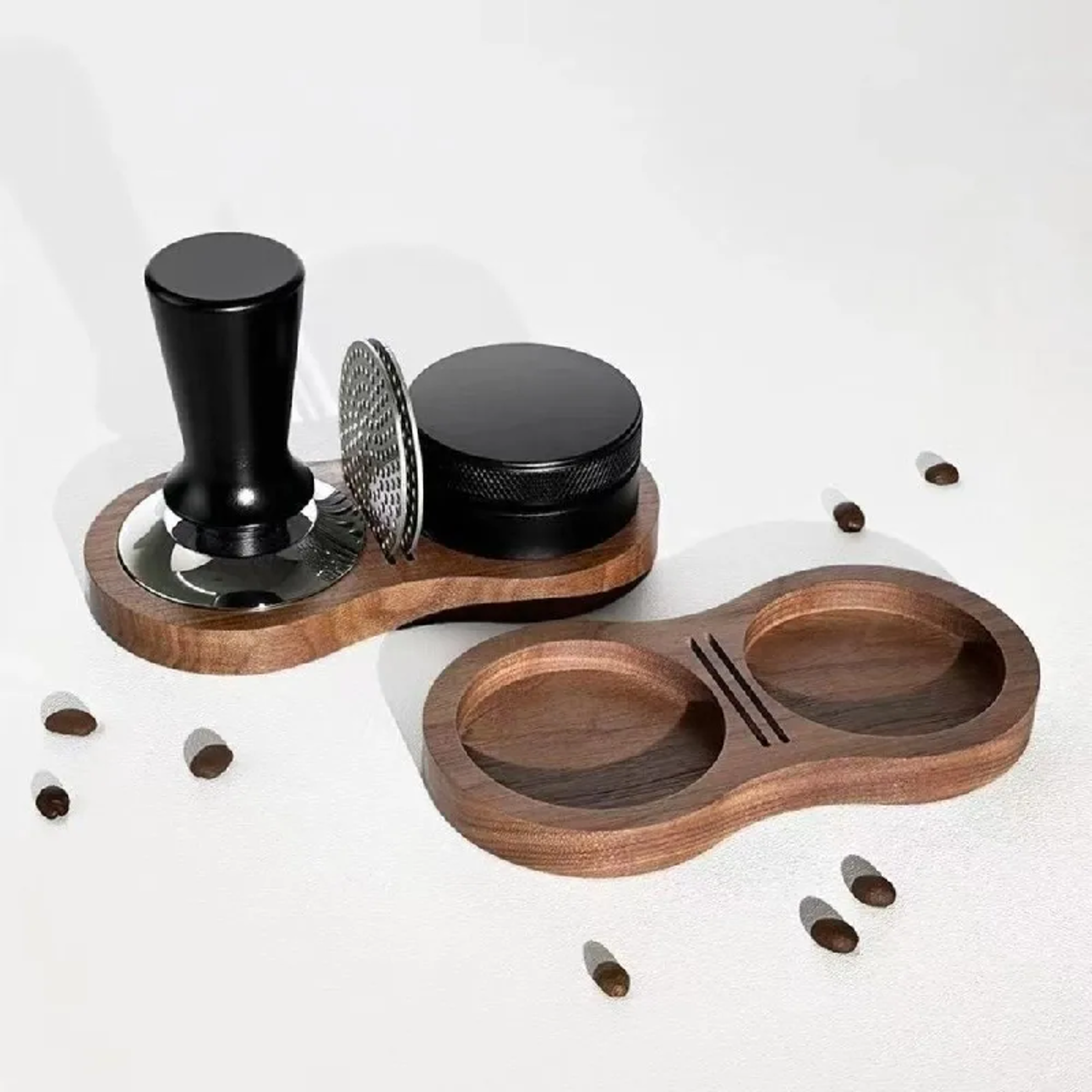 walnut wood coffee tamper station professional non slip coffee tamper storage base