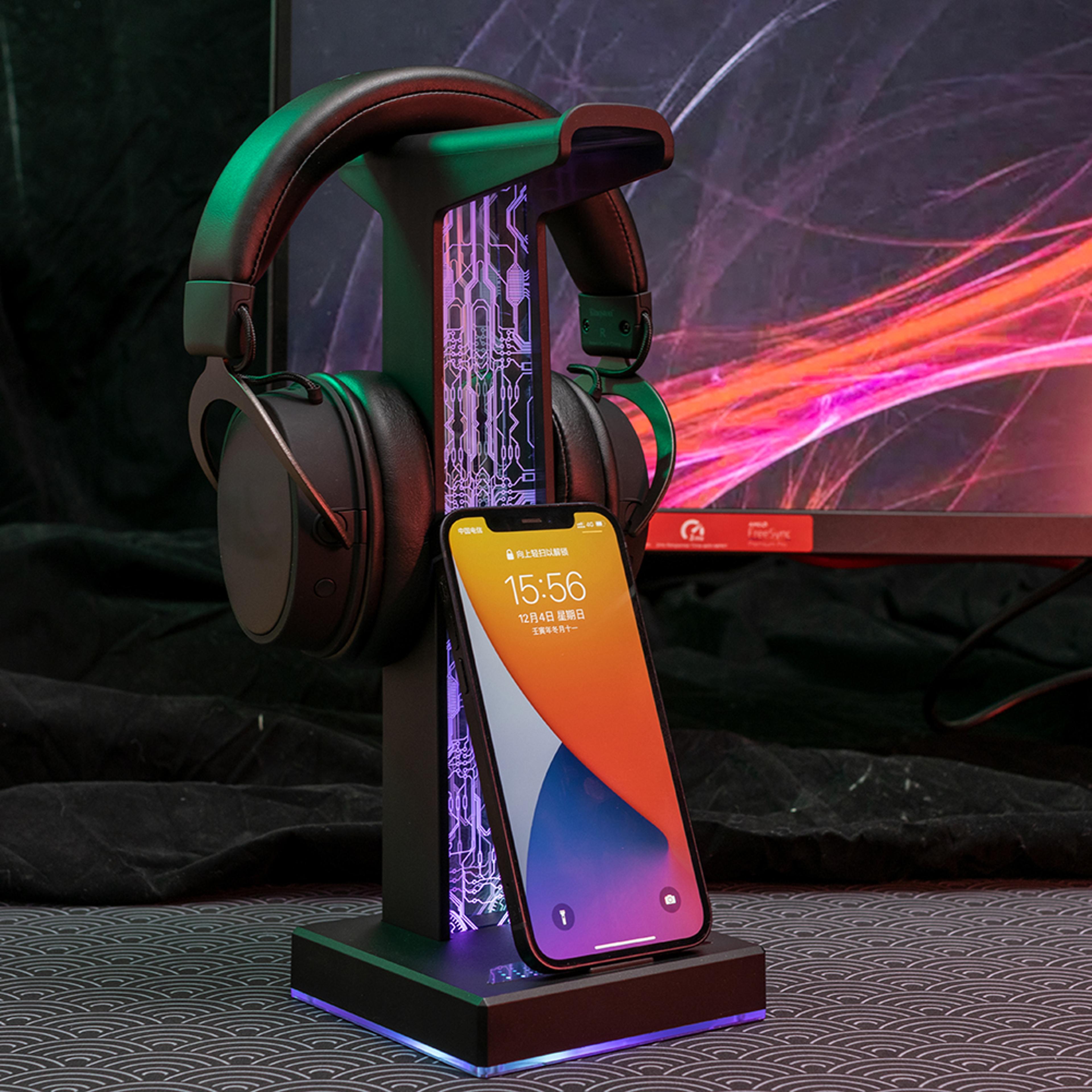 headphone stand with dual usb ports & led lighting effects gaming headset holder for pc and gamer desktops