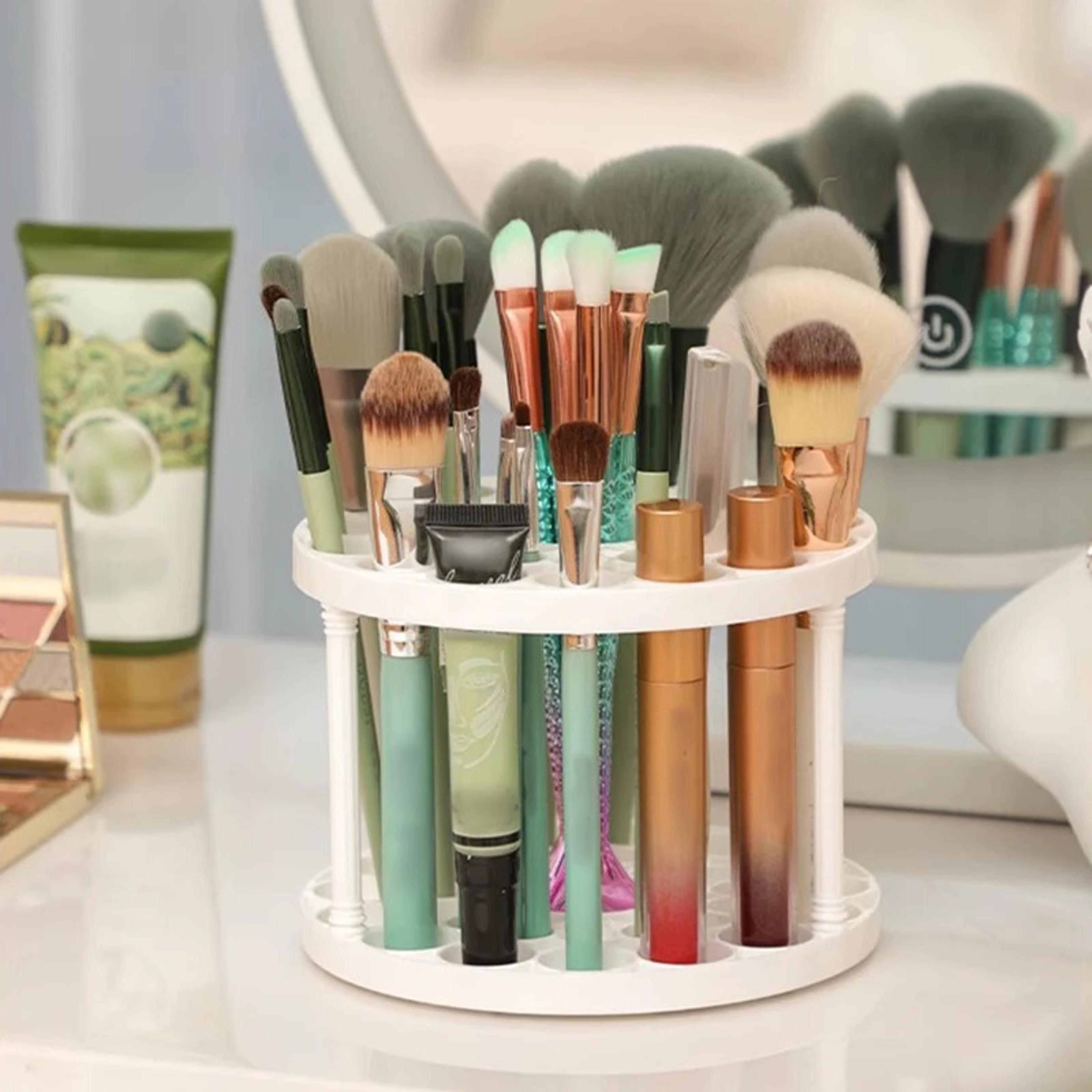 Rotating Makeup Brush Stand Elegant Beauty Storage Organizer For Easy Access And Visibility 1