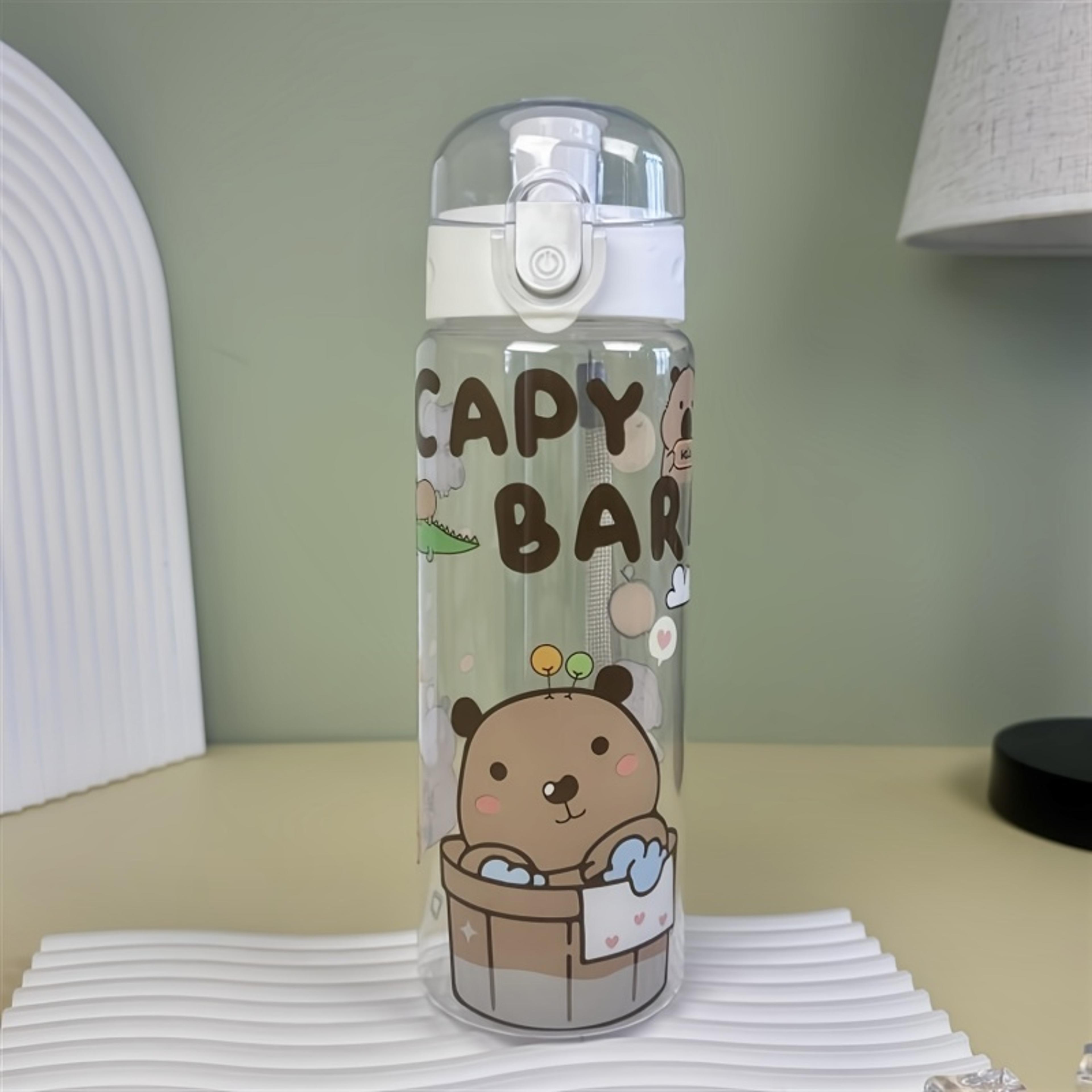 Transparent Cartoon Water Bottle With Carry Strap Leakproof Portable Sports Cup 5