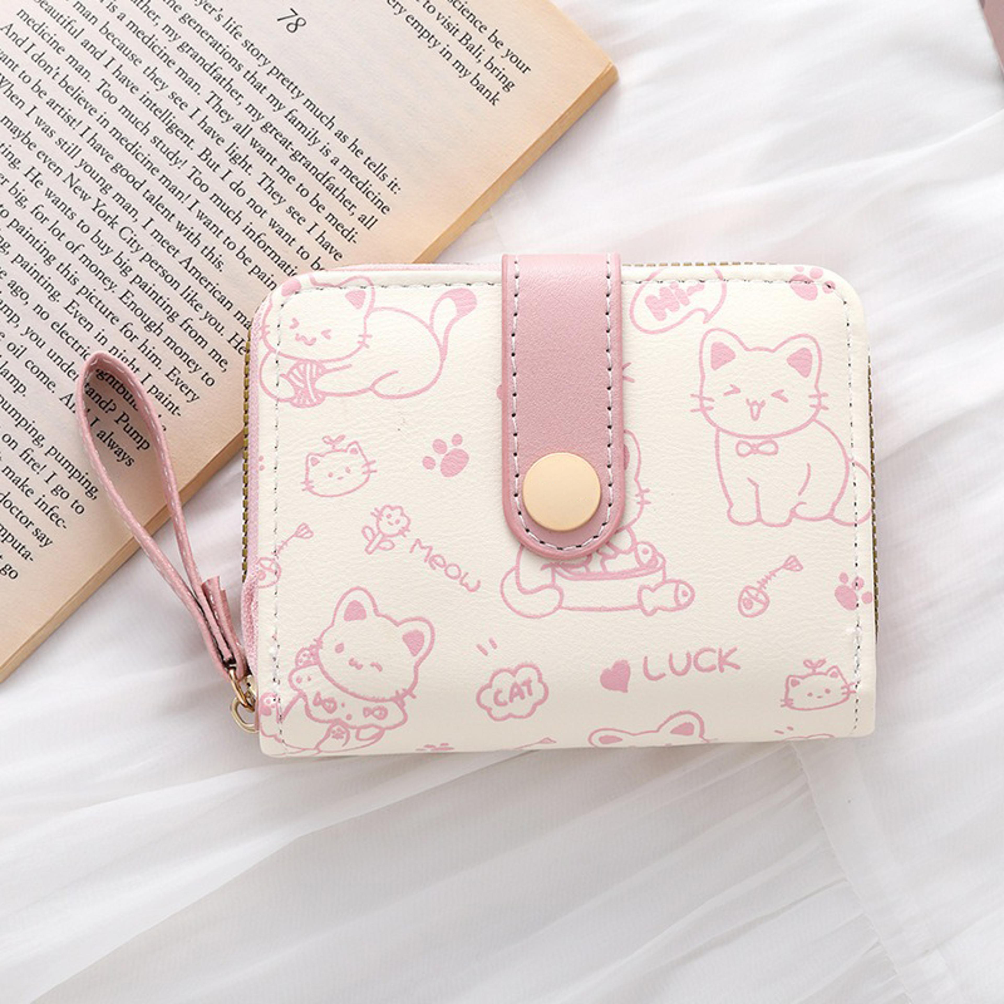 Cute Cat Wallet For Women Stylish Card Holder With Zip Coin Pocket Square Handbag High Quality Purs 5