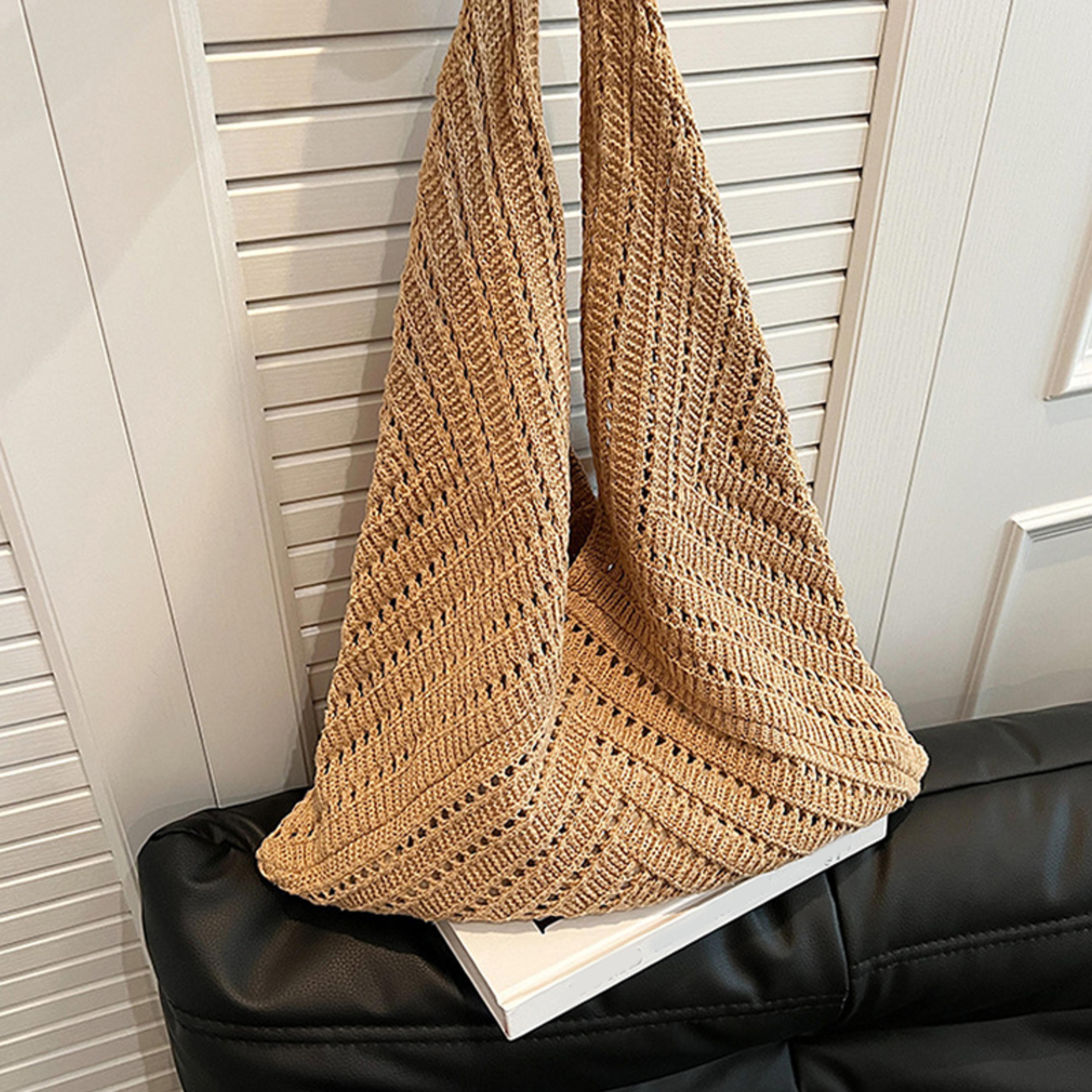 handmade crochet womens tote bag trendy large capacity beach shoulder bag
