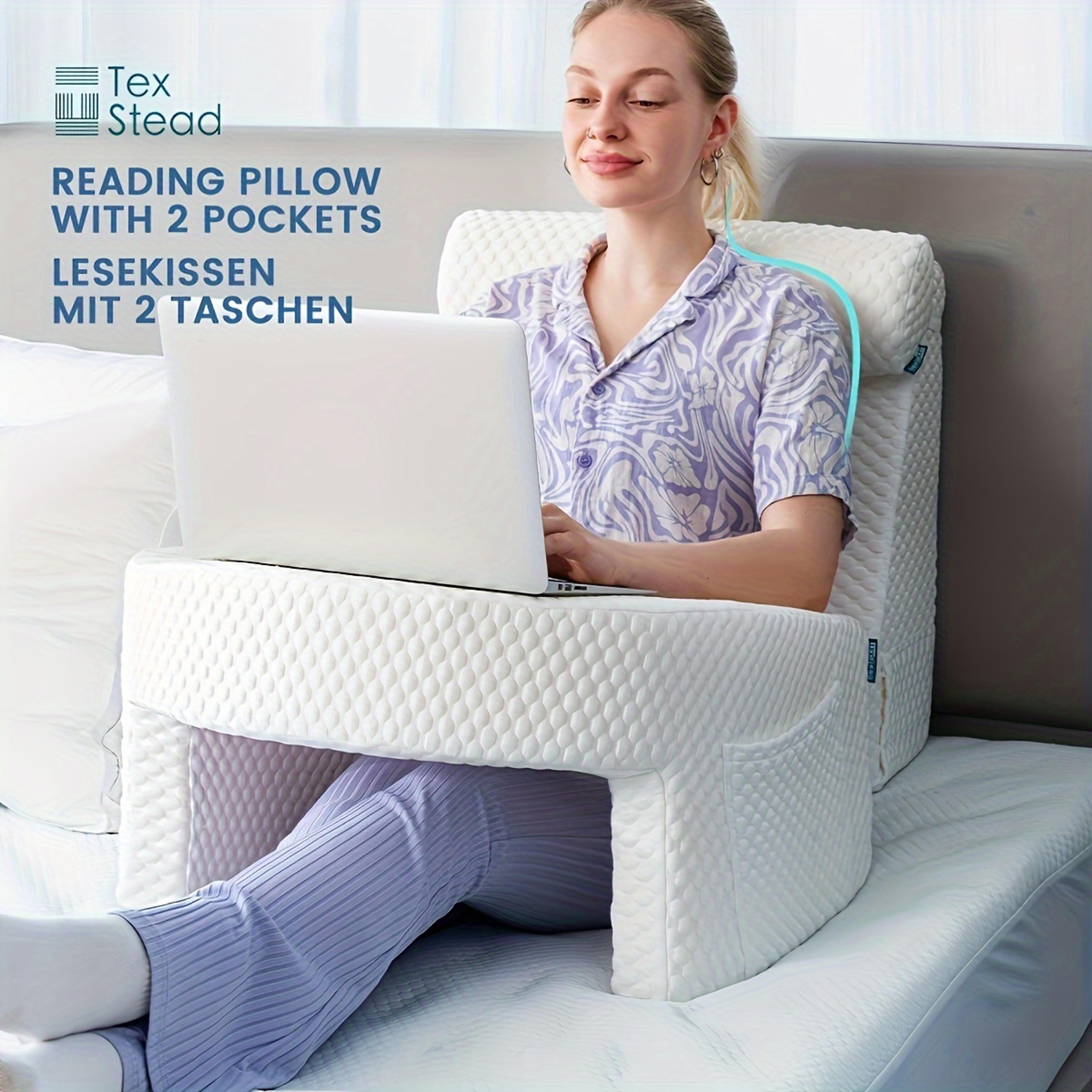Extra Large Memory Foam Lap Desk  Reading Pillow With Arm Rests For Gaming Working And Bed Comfort