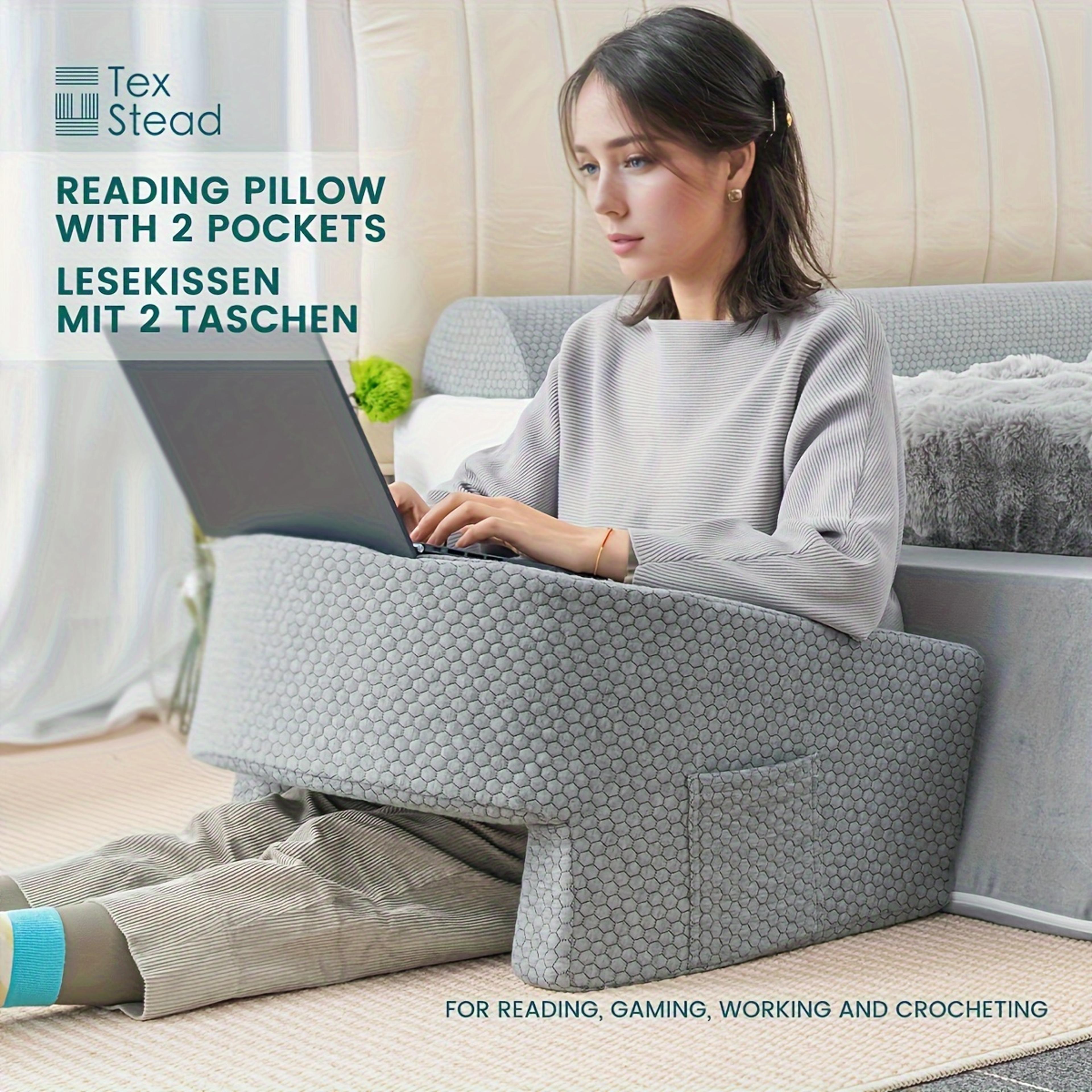 Extra Large Memory Foam Lap Desk  Reading Pillow With Arm Rests For Gaming Working And Bed Comfort