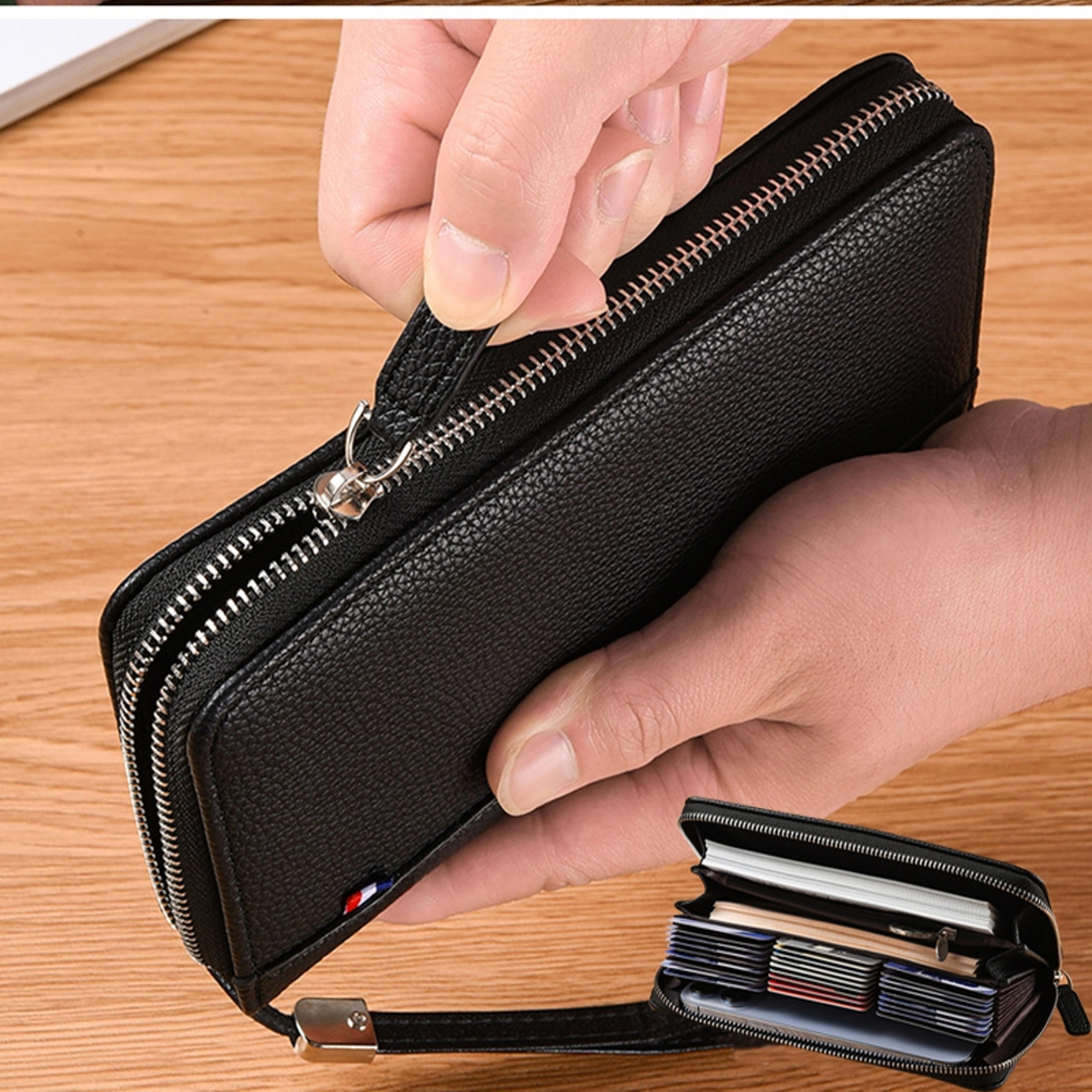 leather rfid wallet with multi card slots large capacity for men & women business card holder & passport organizer