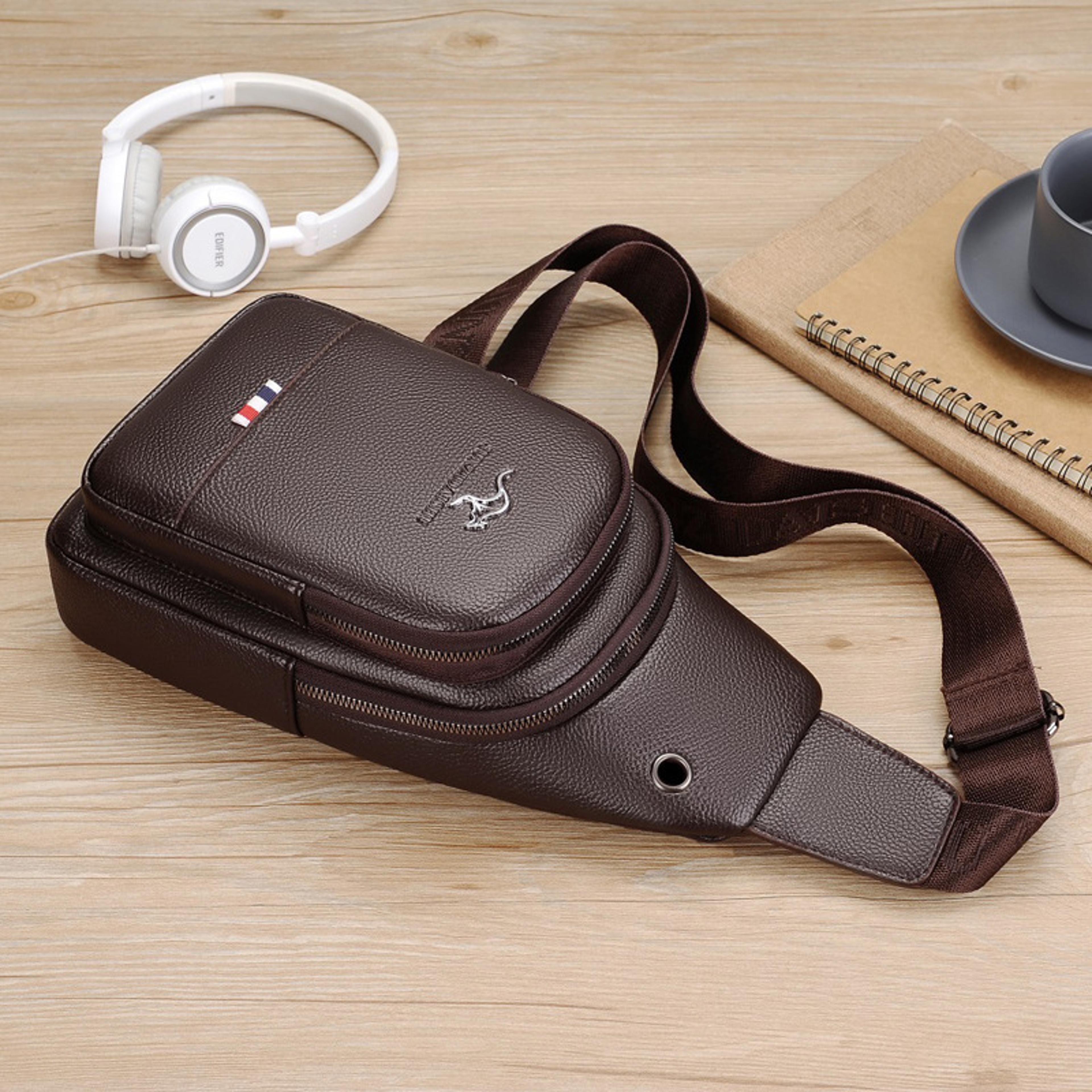 Luxury Leather Crossbody Sling Bag For Men Travel Chest Pack Messenger Bag In Black  Brown 2