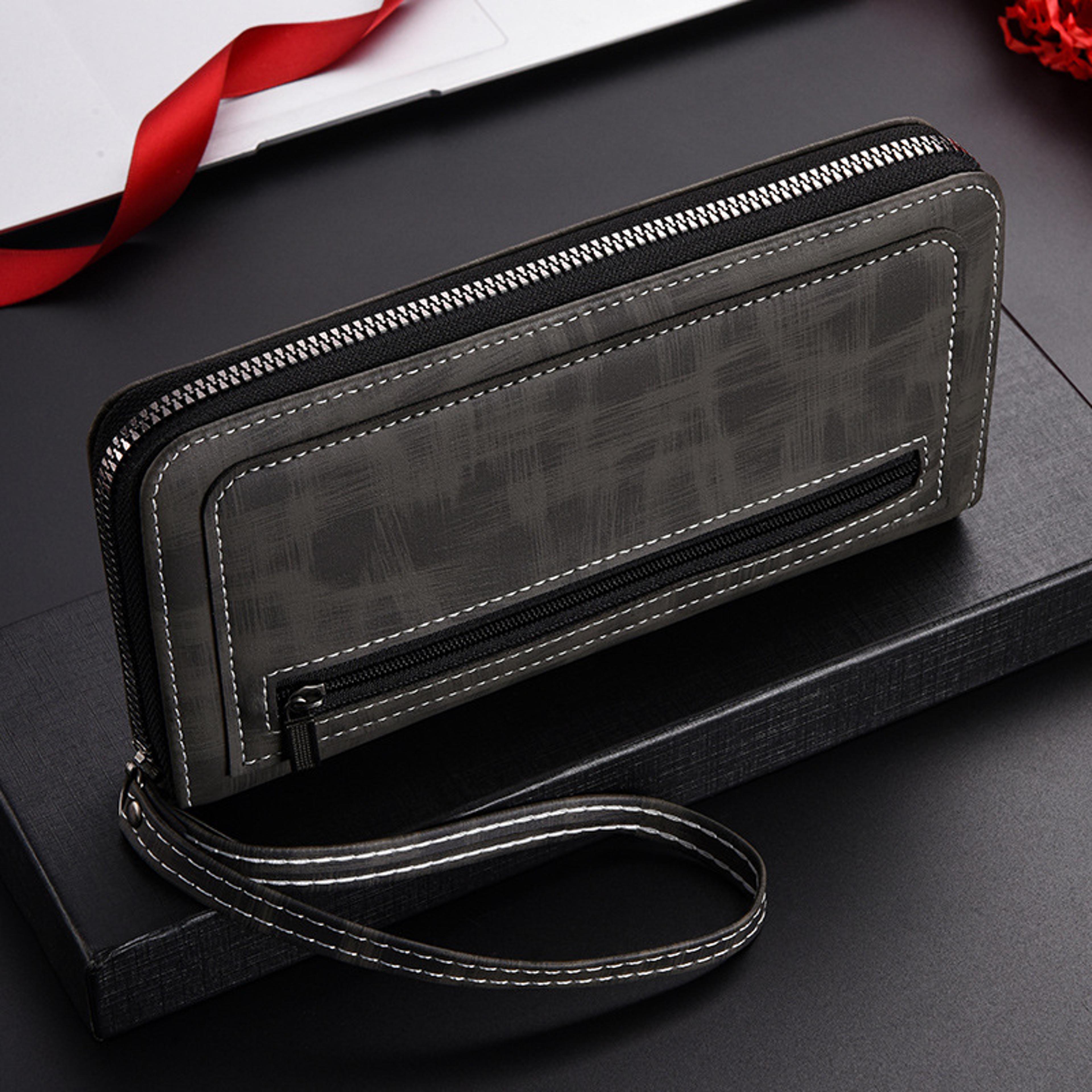 Mens Vintage PU Leather Wallet Zipper Coin Purse Credit Card Holder  Business Clutch Bag 1