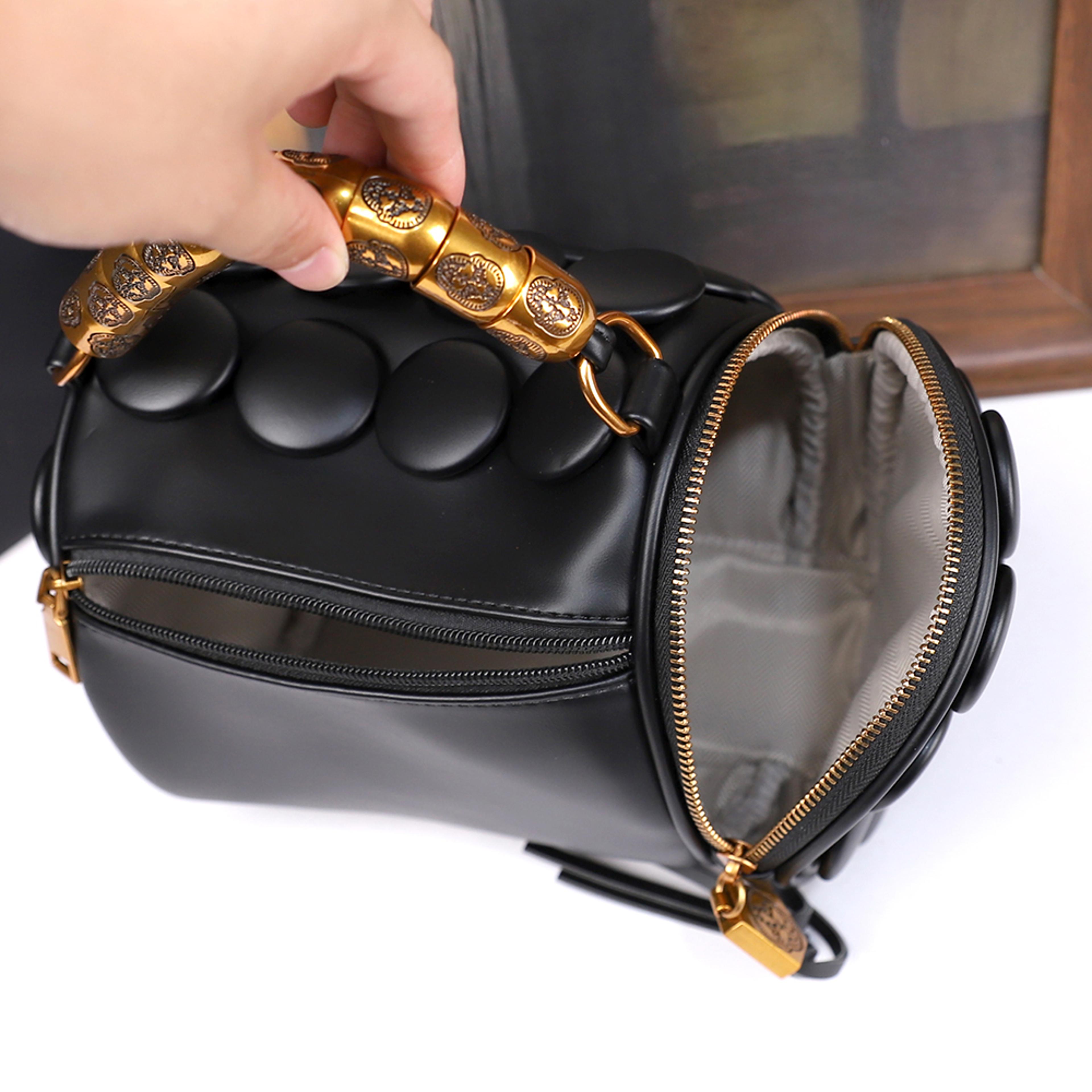 Womens Boston Pillow Bag With 3D Polka Dot Decoration Stylish Single Shoulder Crossbody Round Handb 2