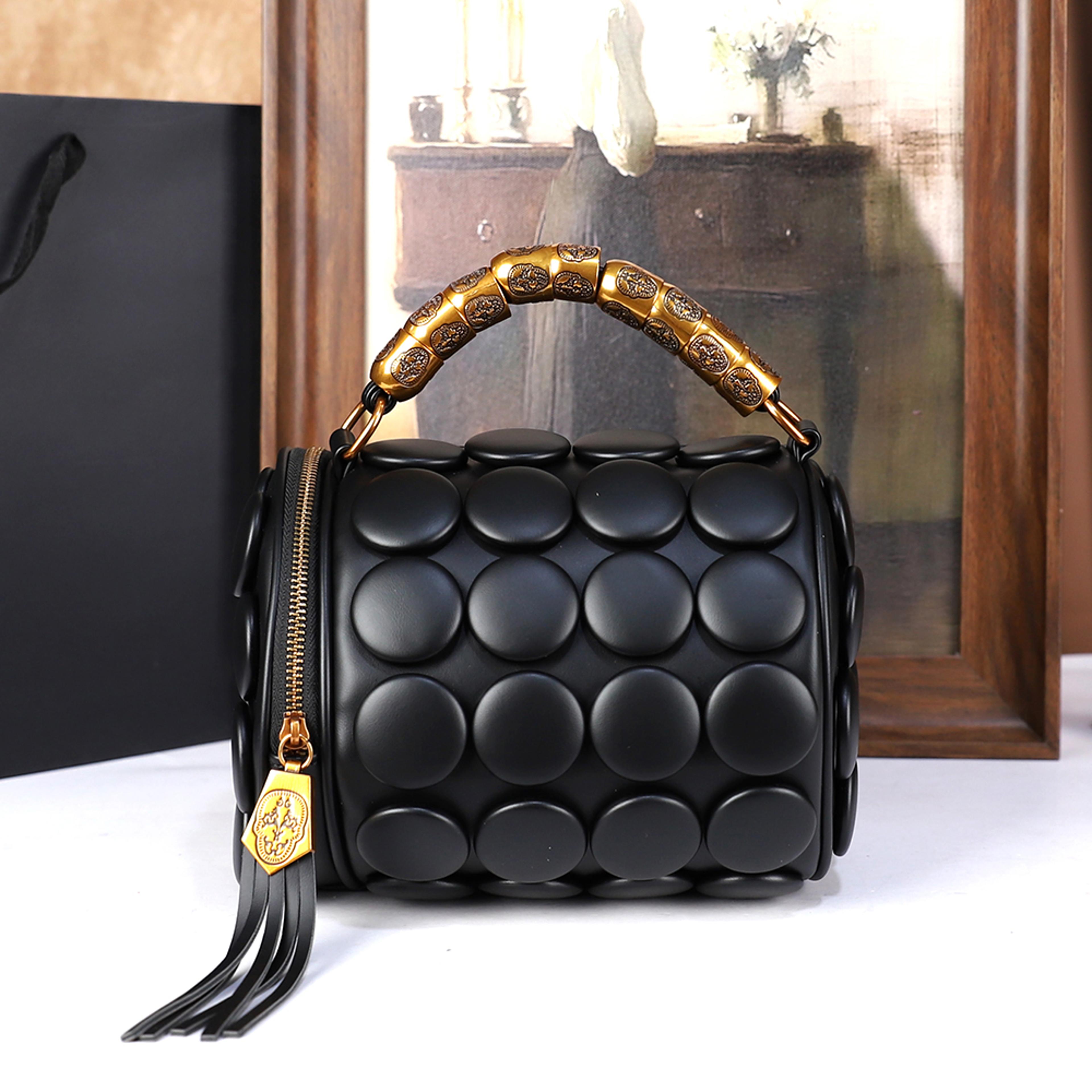 Womens Boston Pillow Bag With 3D Polka Dot Decoration Stylish Single Shoulder Crossbody Round Handb 3