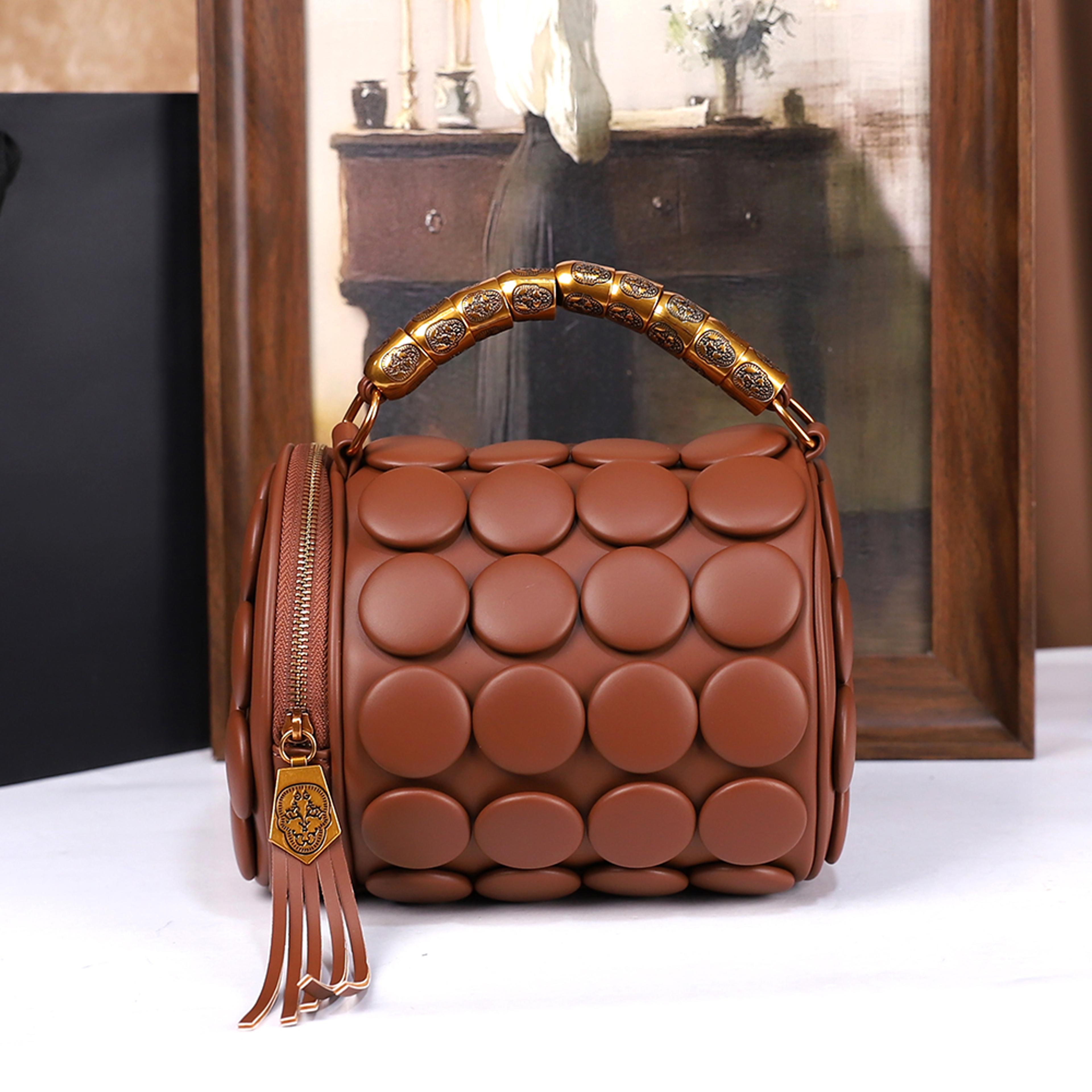 Womens Boston Pillow Bag With 3D Polka Dot Decoration Stylish Single Shoulder Crossbody Round Handb 4