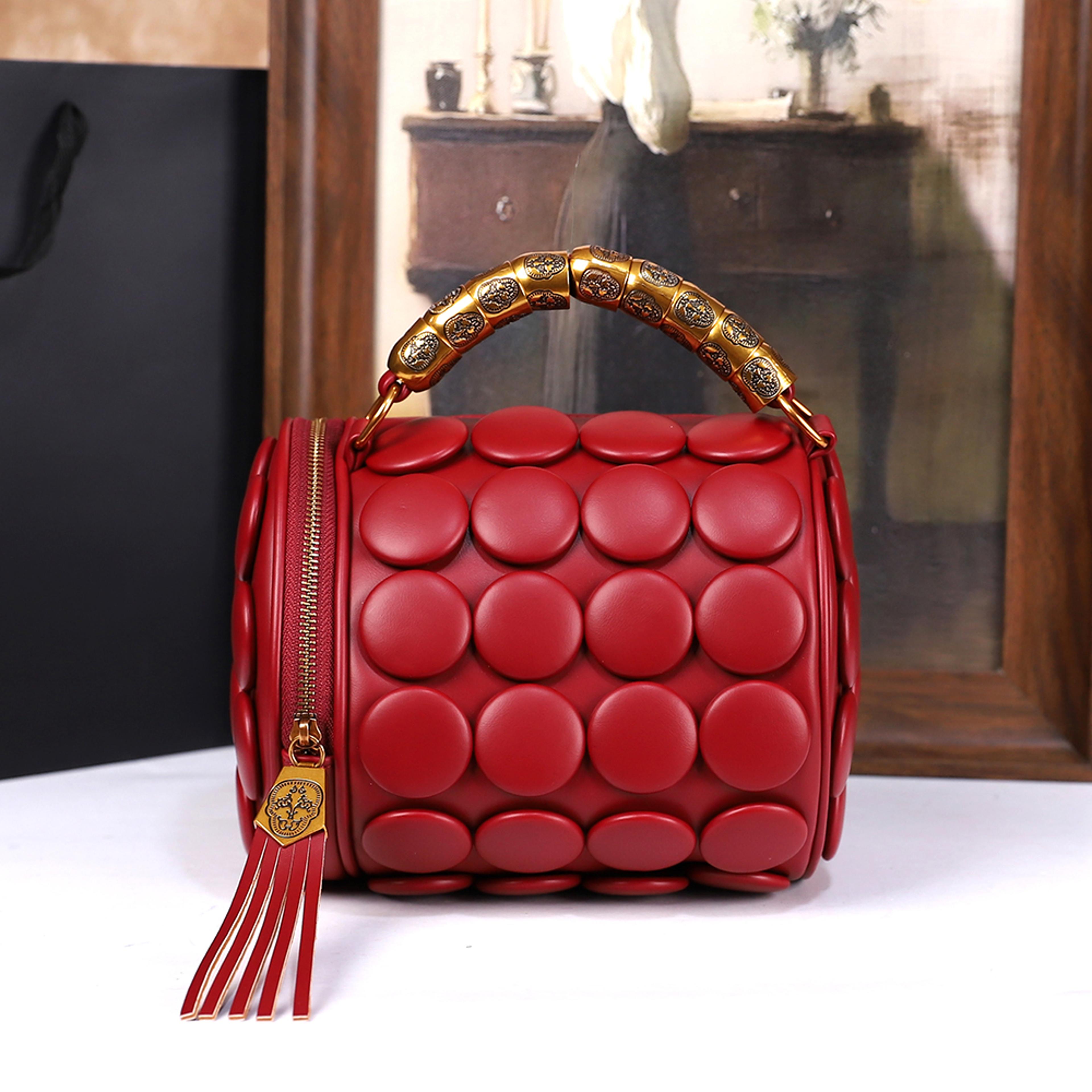 Womens Boston Pillow Bag With 3D Polka Dot Decoration Stylish Single Shoulder Crossbody Round Handb 5