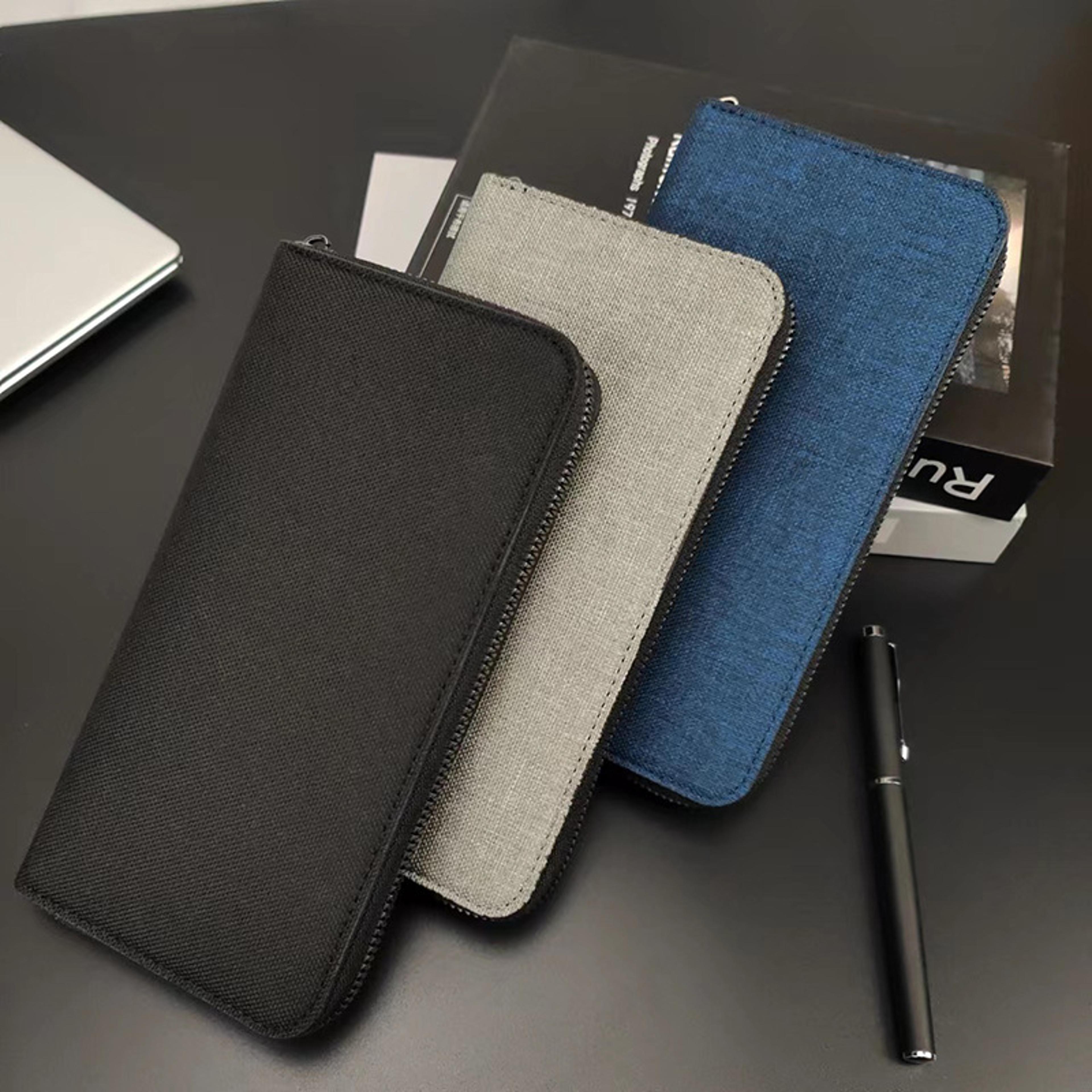 mens canvas zippered wallet with large capacity multiple card slots & coin pouch