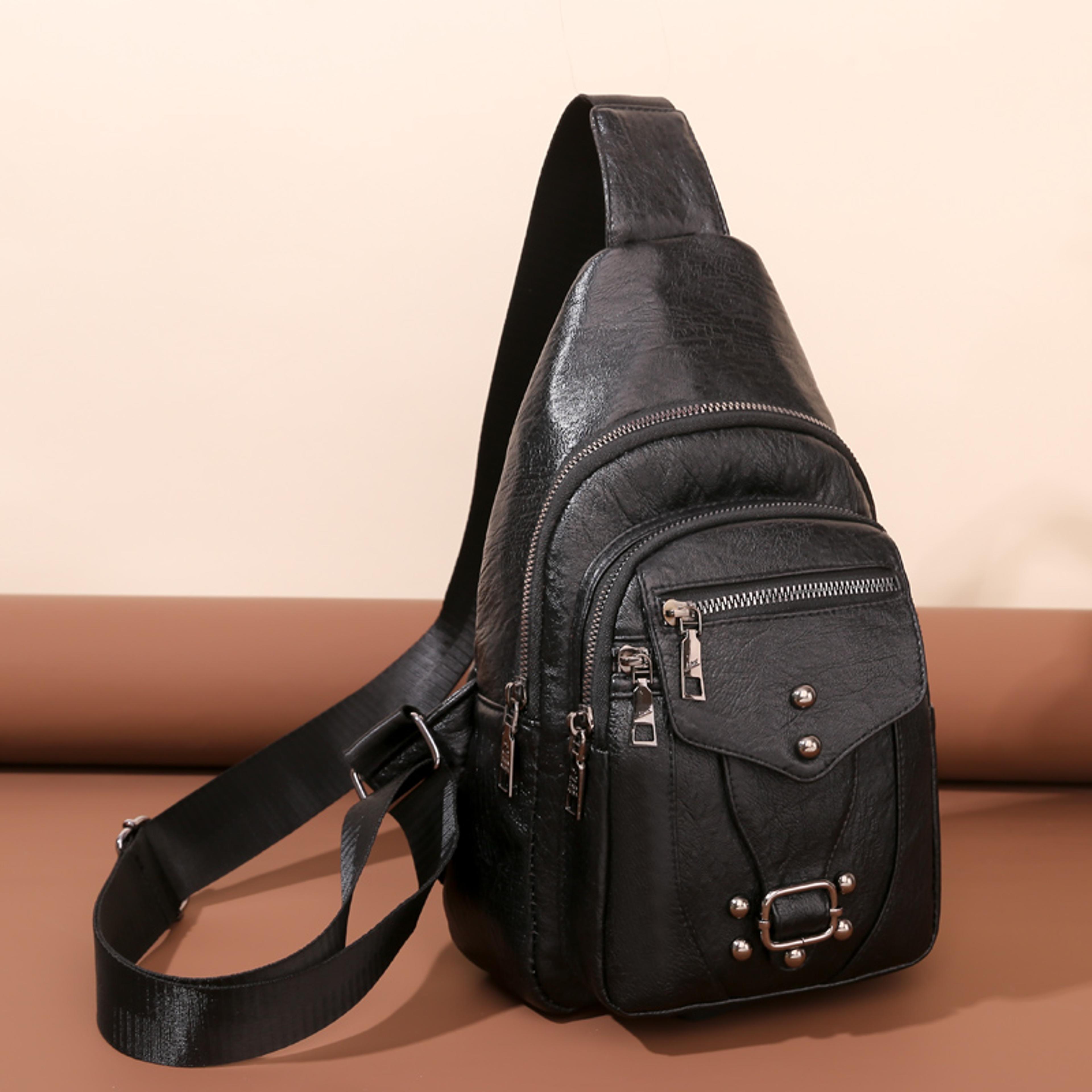 Vintage PU Leather Chest Pack Womens Retro Shoulder Crossbody Bag 1