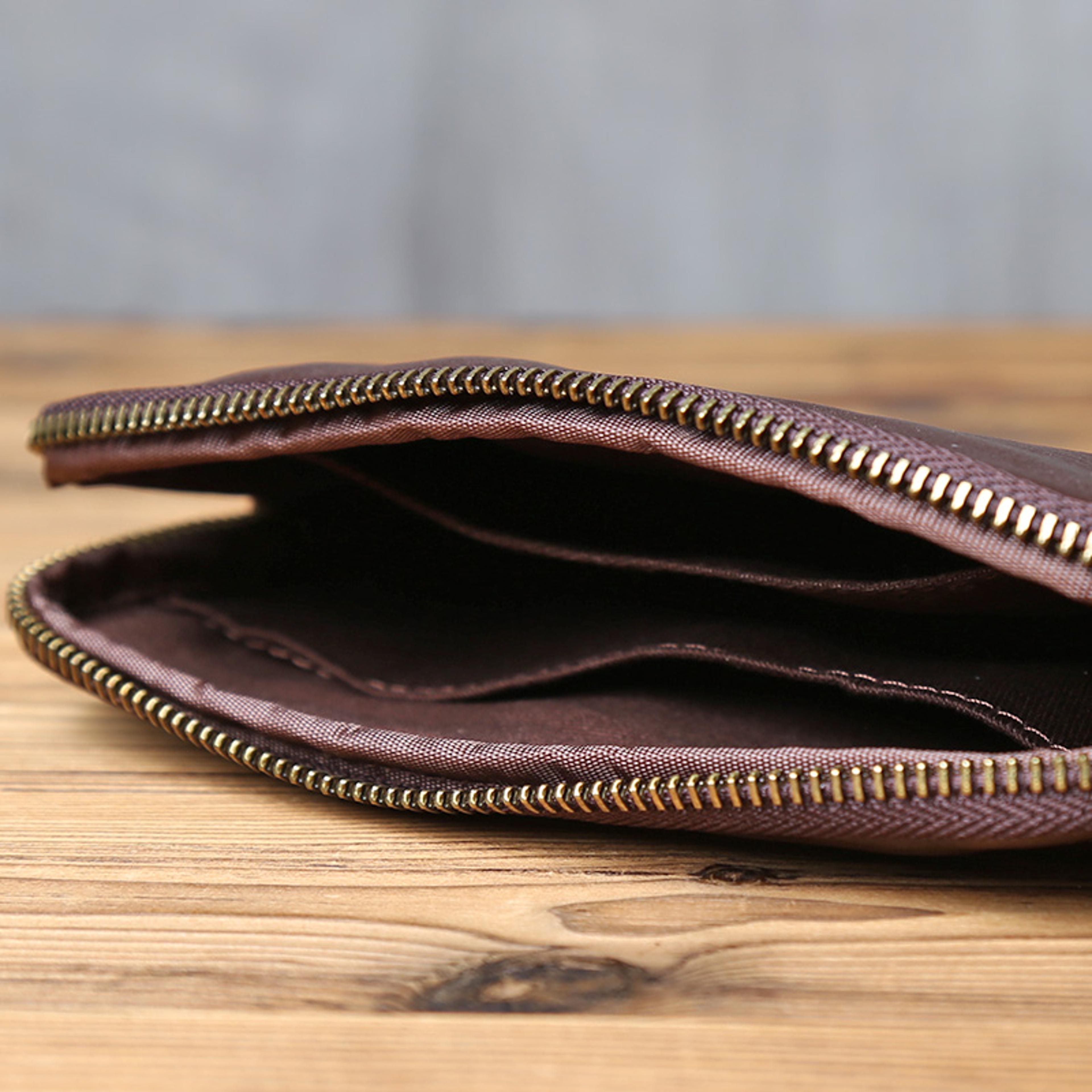 Vintage Genuine Leather Wallet  Phone Bag For Men And Women Zippered Cowhide Card Holder 3