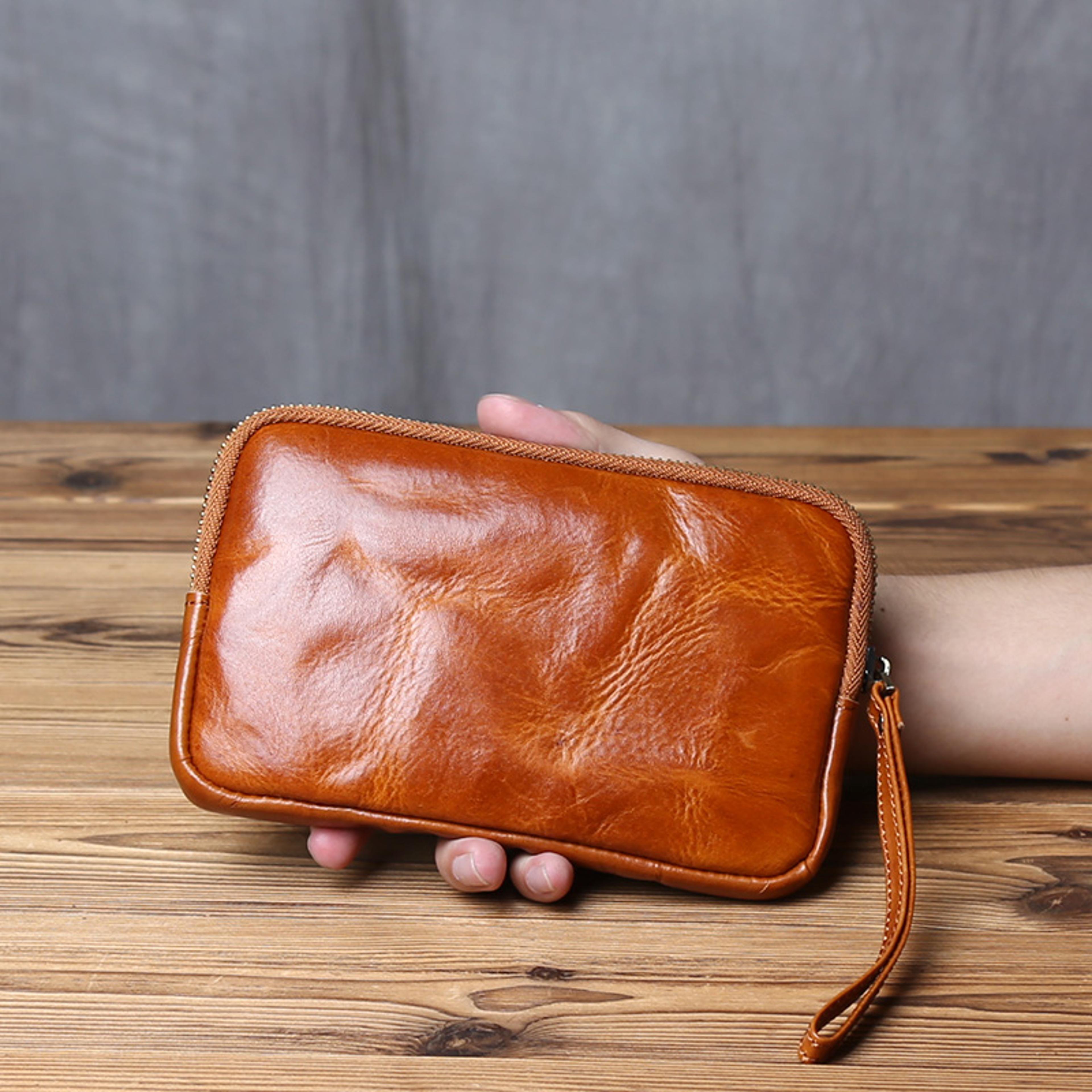 Vintage Genuine Leather Wallet  Phone Bag For Men And Women Zippered Cowhide Card Holder 7