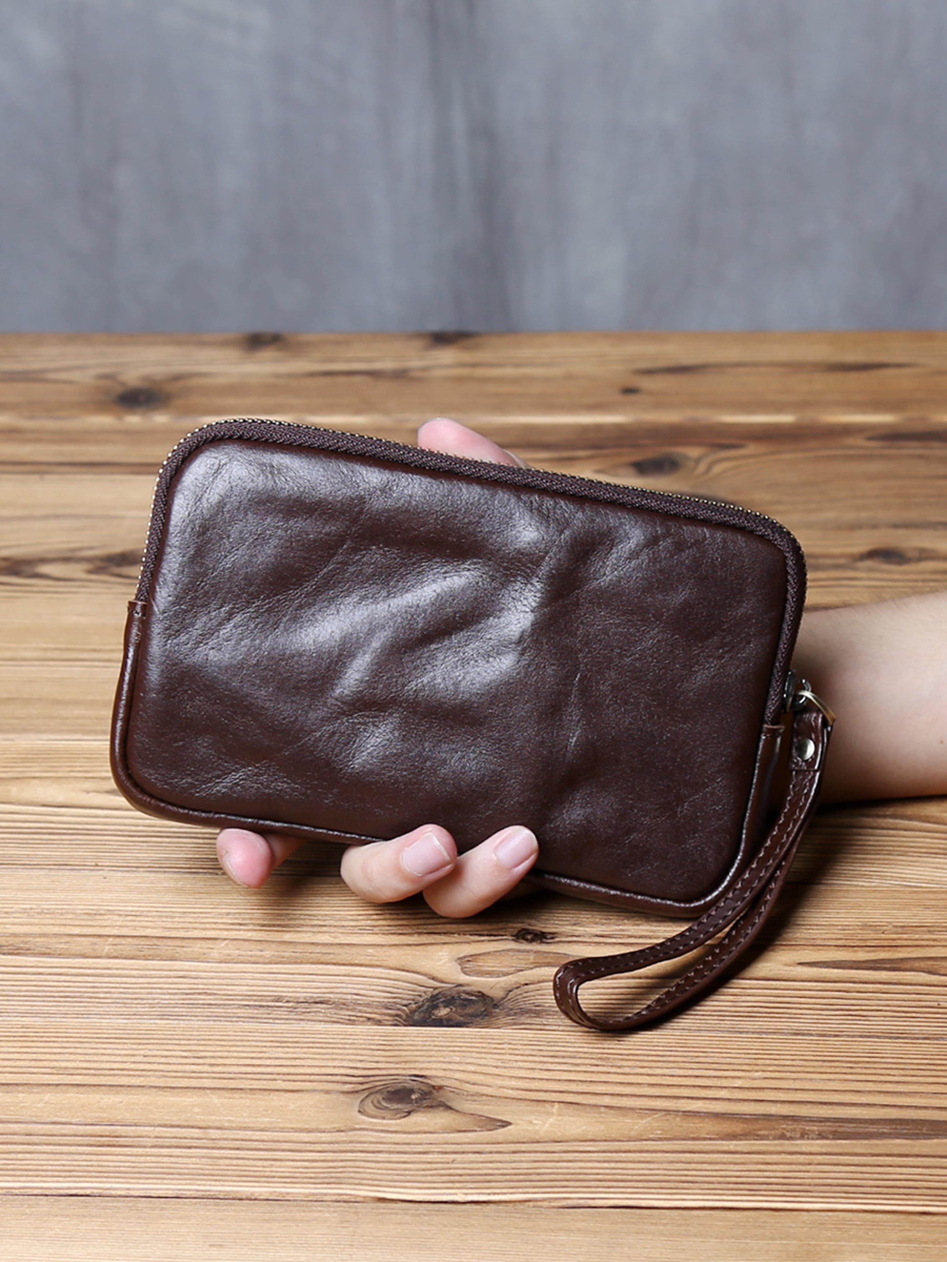 Vintage Genuine Leather Wallet  Phone Bag For Men And Women Zippered Cowhide Card Holder 8