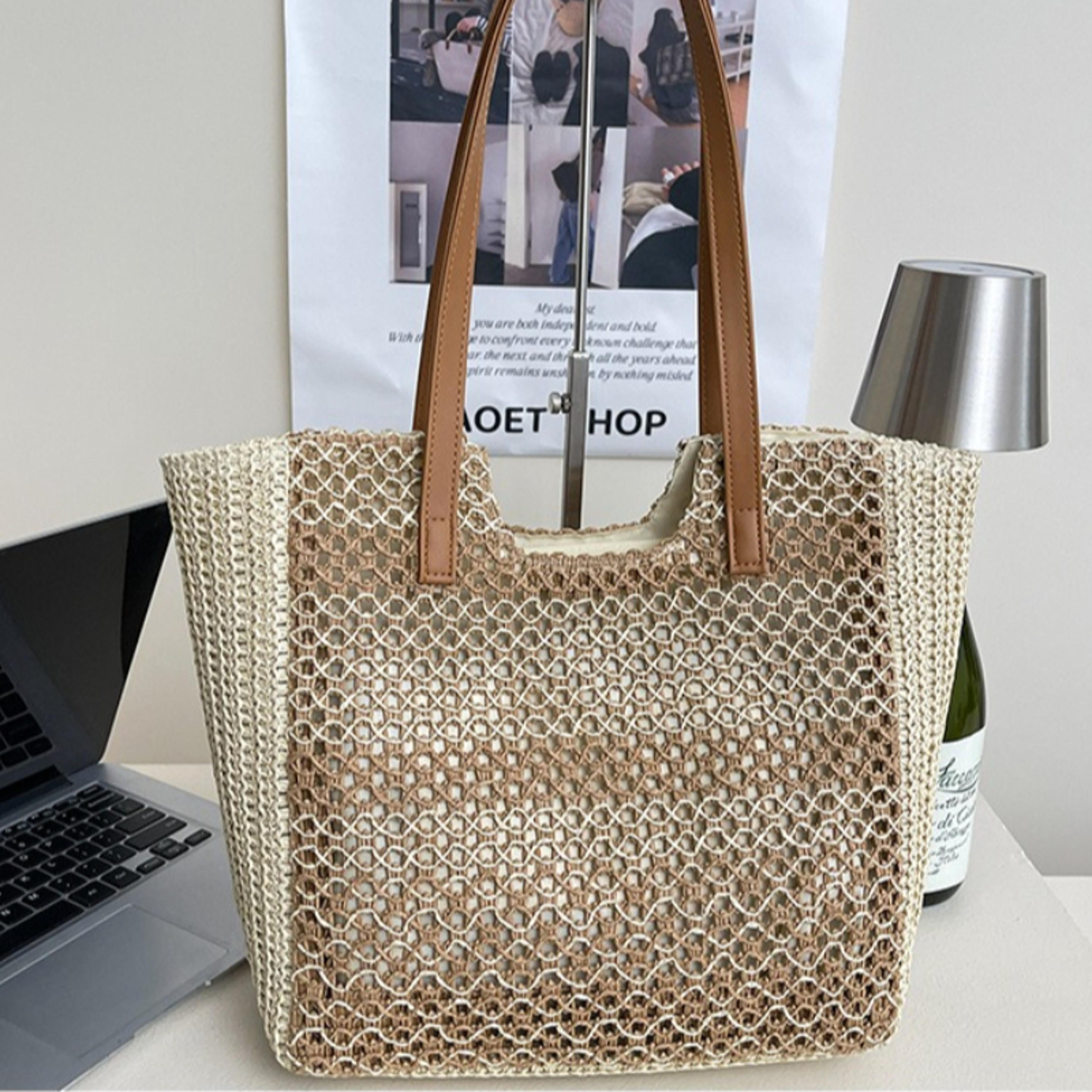 fashionable paper rope crossbody bag hollow out casual and versatile shoulder bag for women