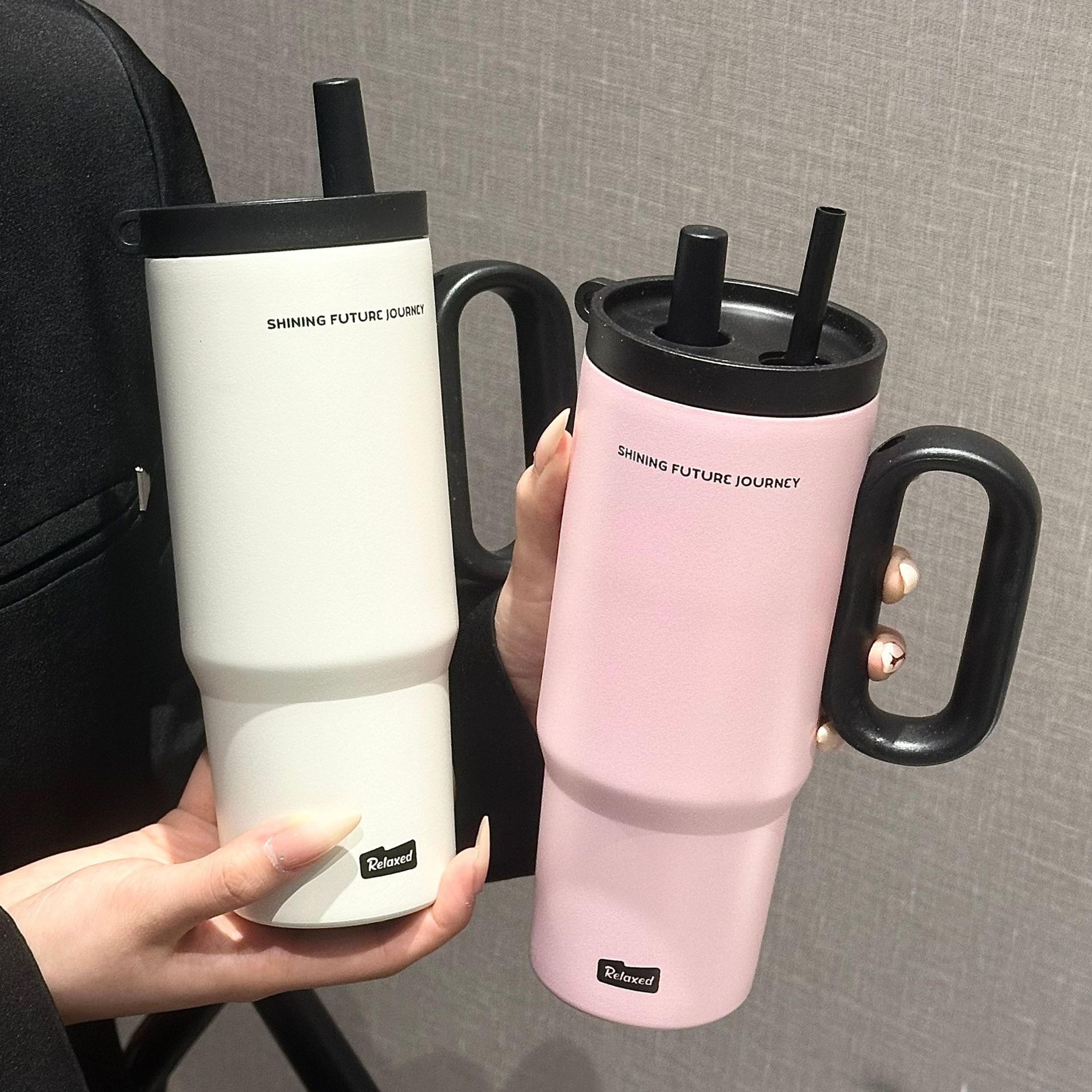 stainless steel insulated travel mug with straw & handle vacuum sealed water bottle for ice coffee & hot drinks