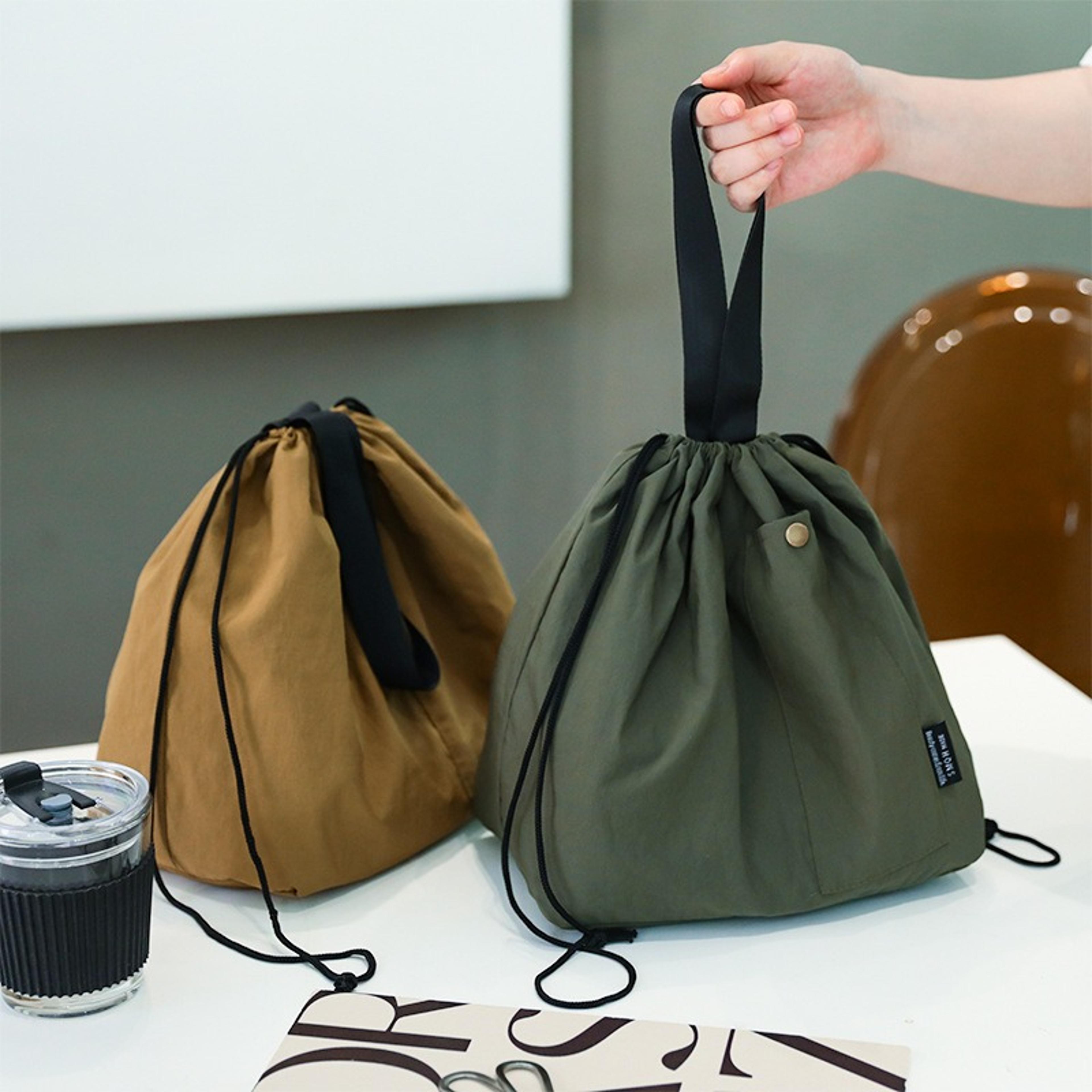 waterproof bento box bag with thermal storage & drawstring closure picnic cooler tote
