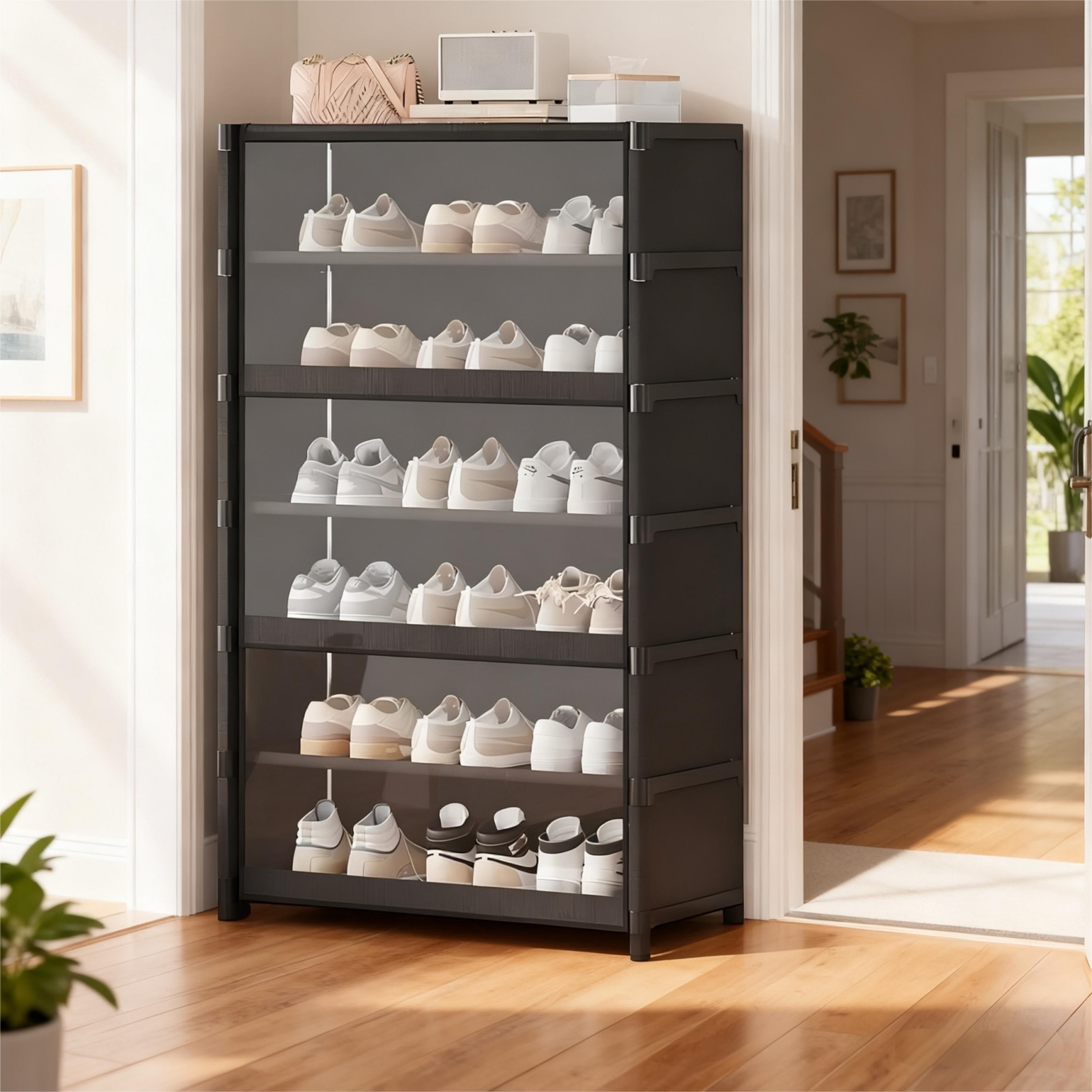 dustproof shoe storage cabinet with clear lid stackable space saving organizer