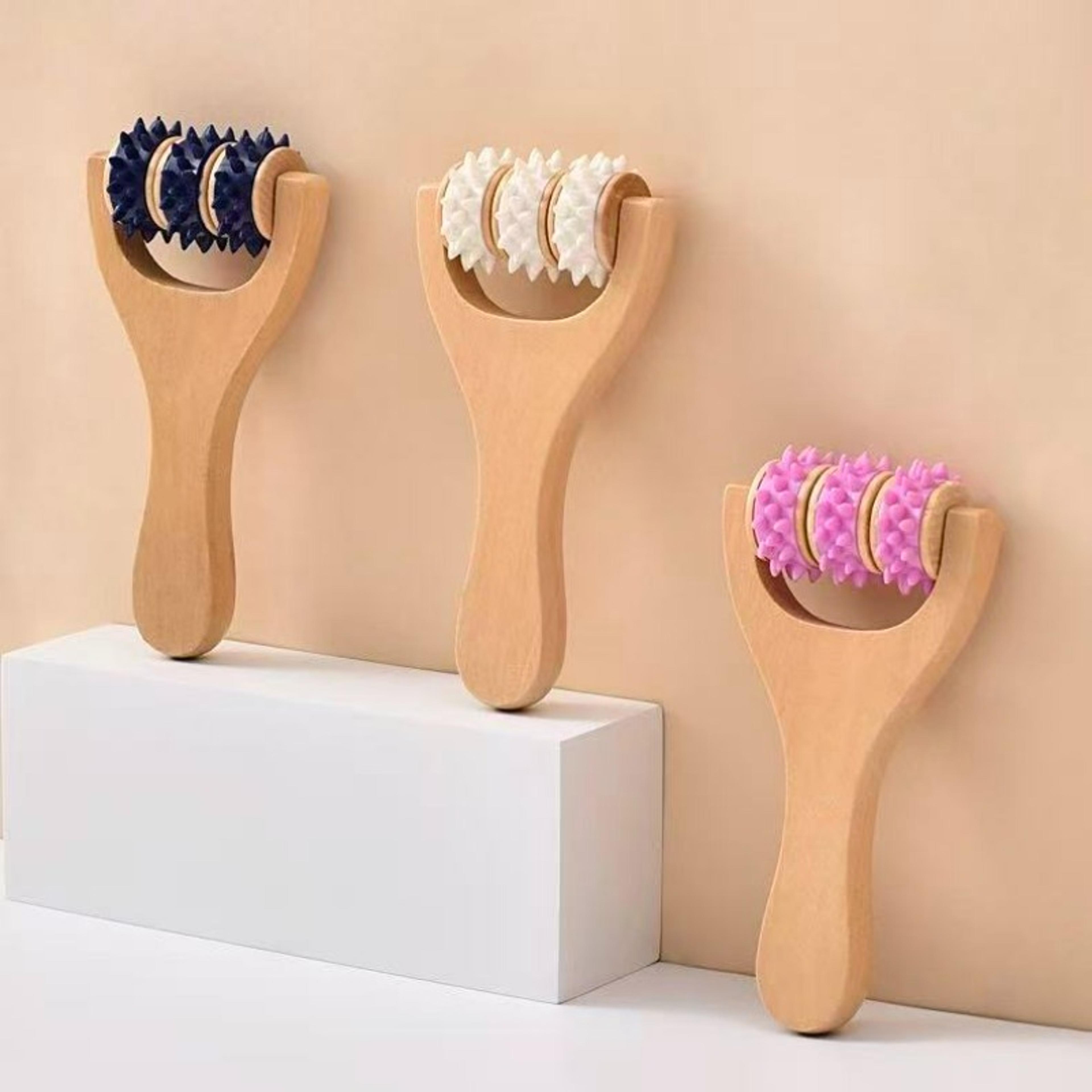 natural wooden massage roller set for deep tissue relief & foot therapy massager