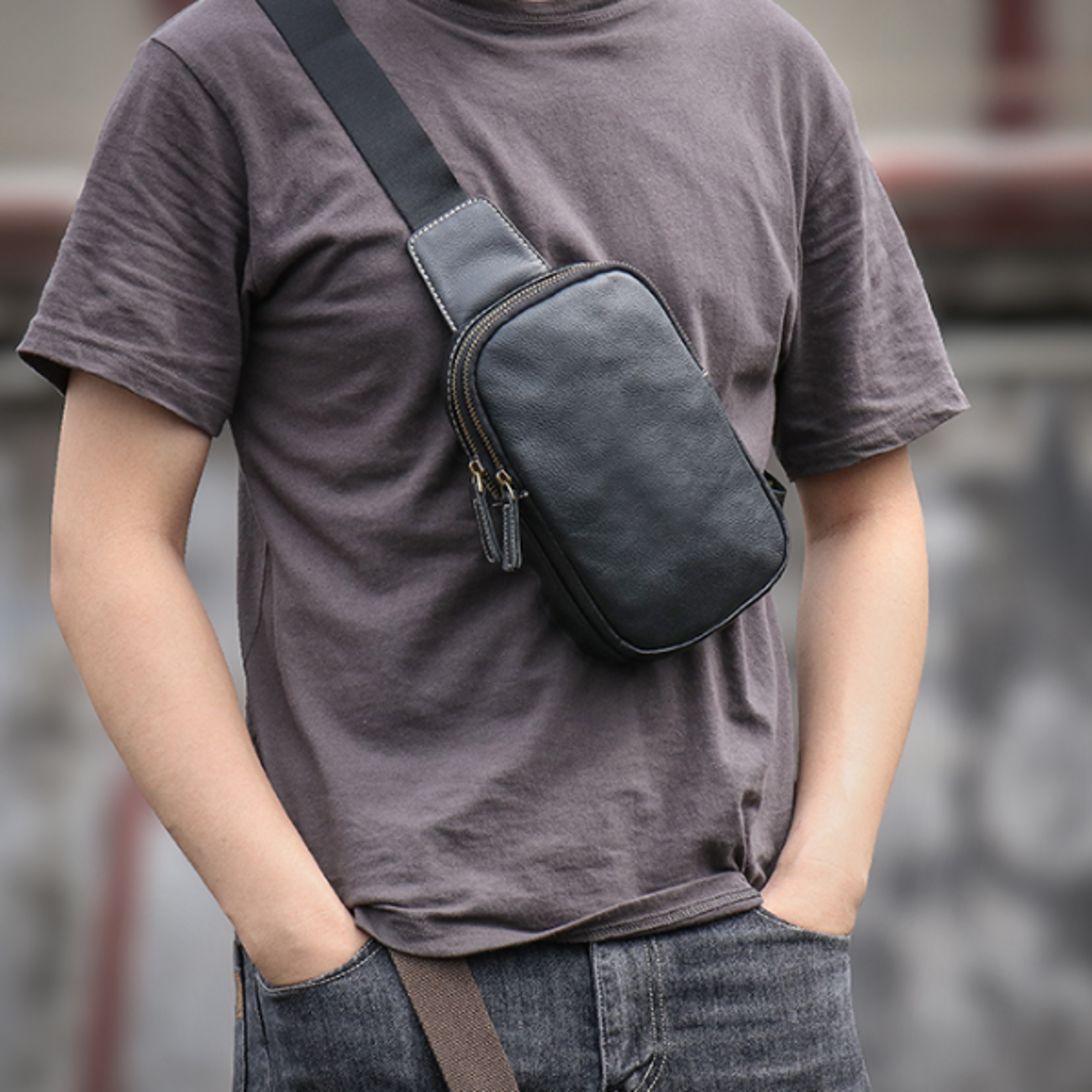 high quality genuine leather chest bag mens deluxe small shoulder sling bag trendy simple cowhide single strap cross