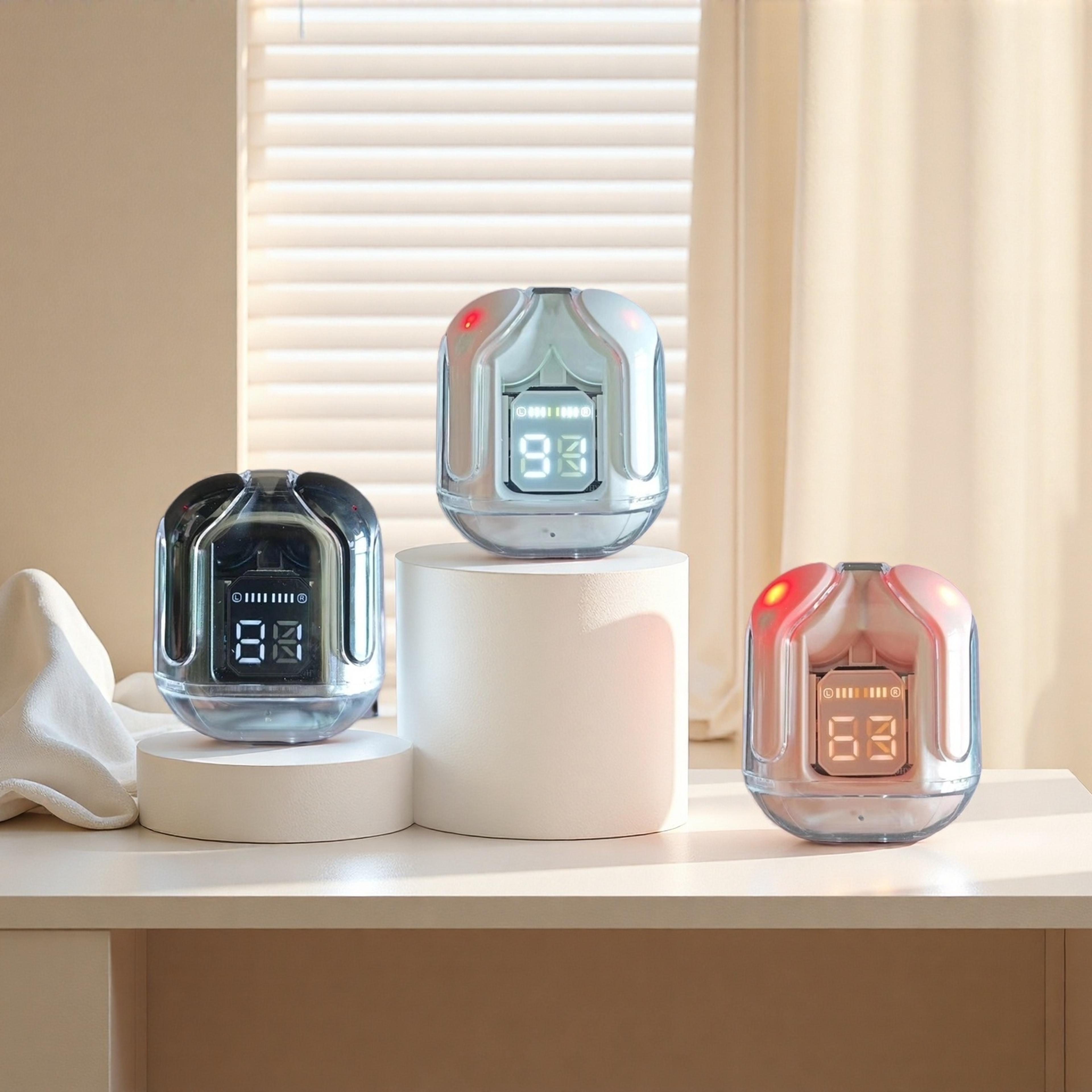 crystalview transparent wireless earbuds with led display and hifi stereo sound