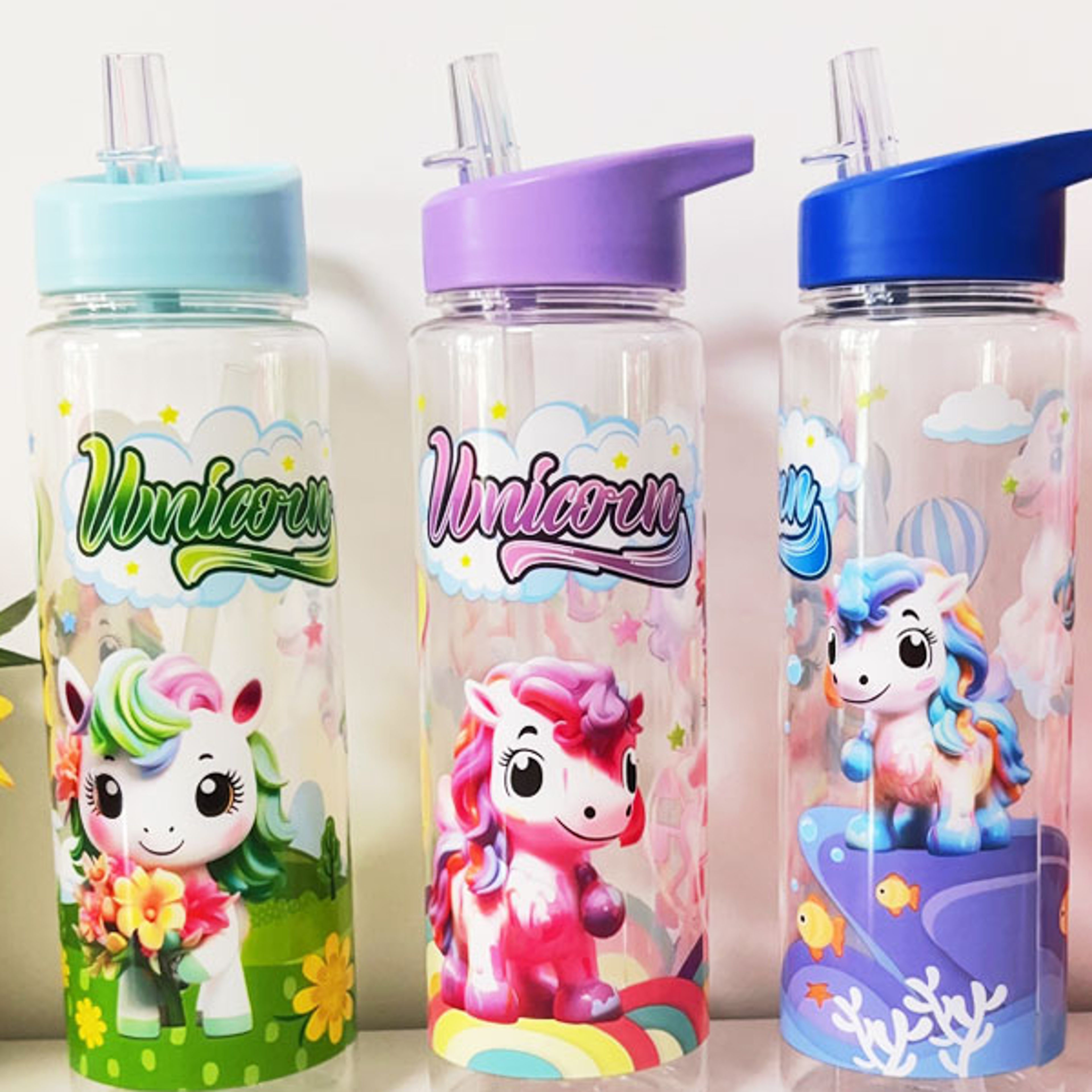 cute unicorn water bottle with straw large capacity portable girls water bottle
