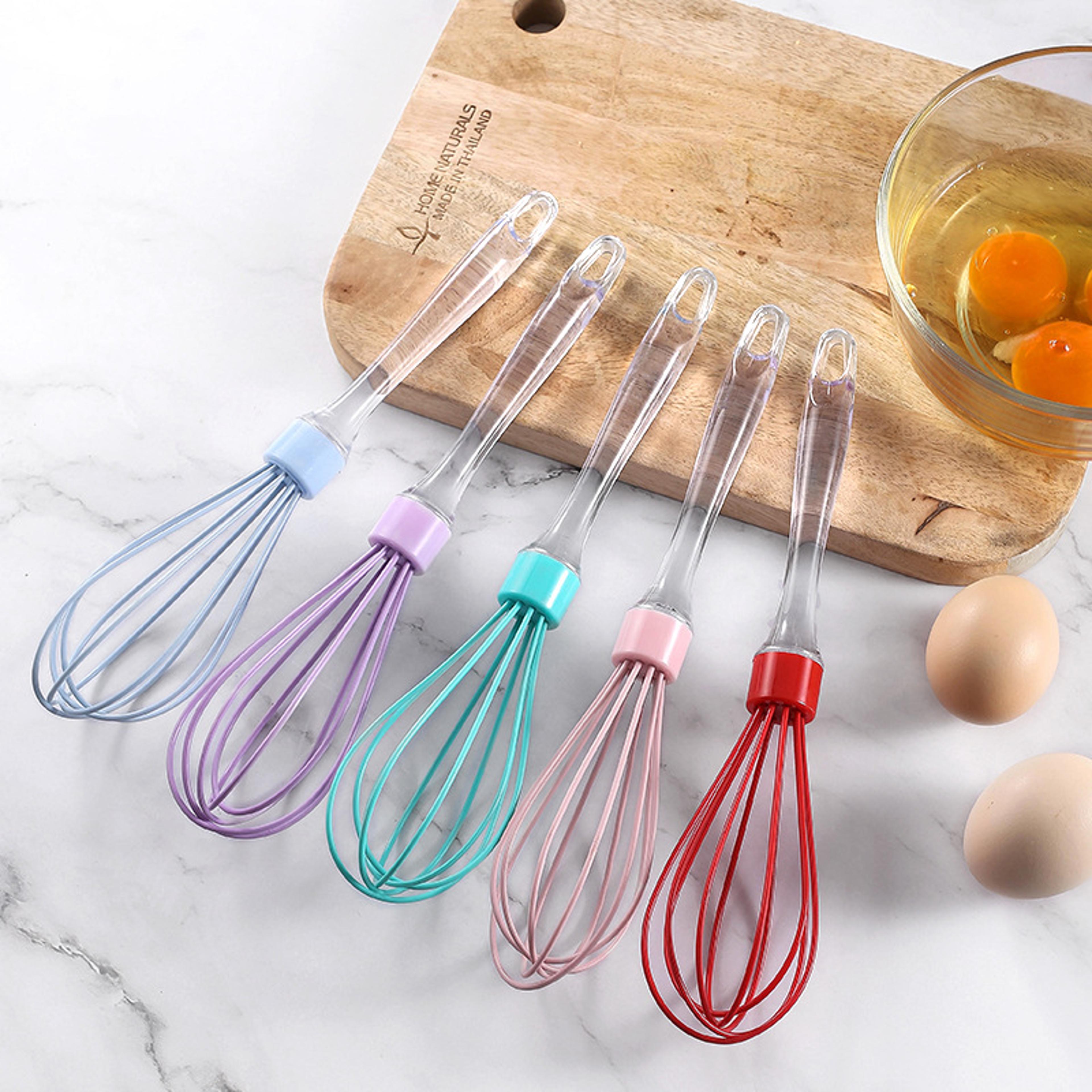 silicone whisk egg beater with transparent handle for baking and cream mixing