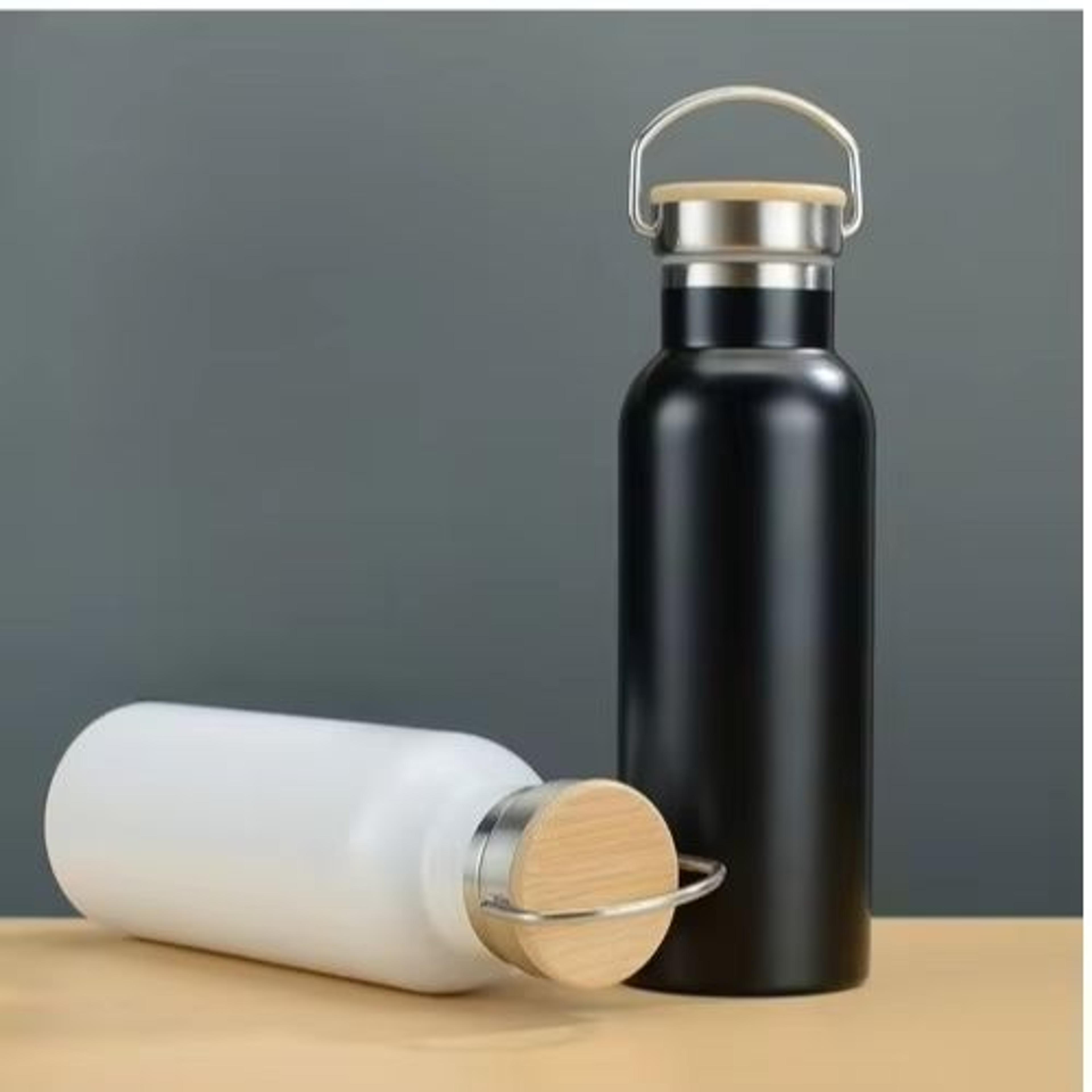 bamboo lid insulated water bottle stainless steel travel thermos