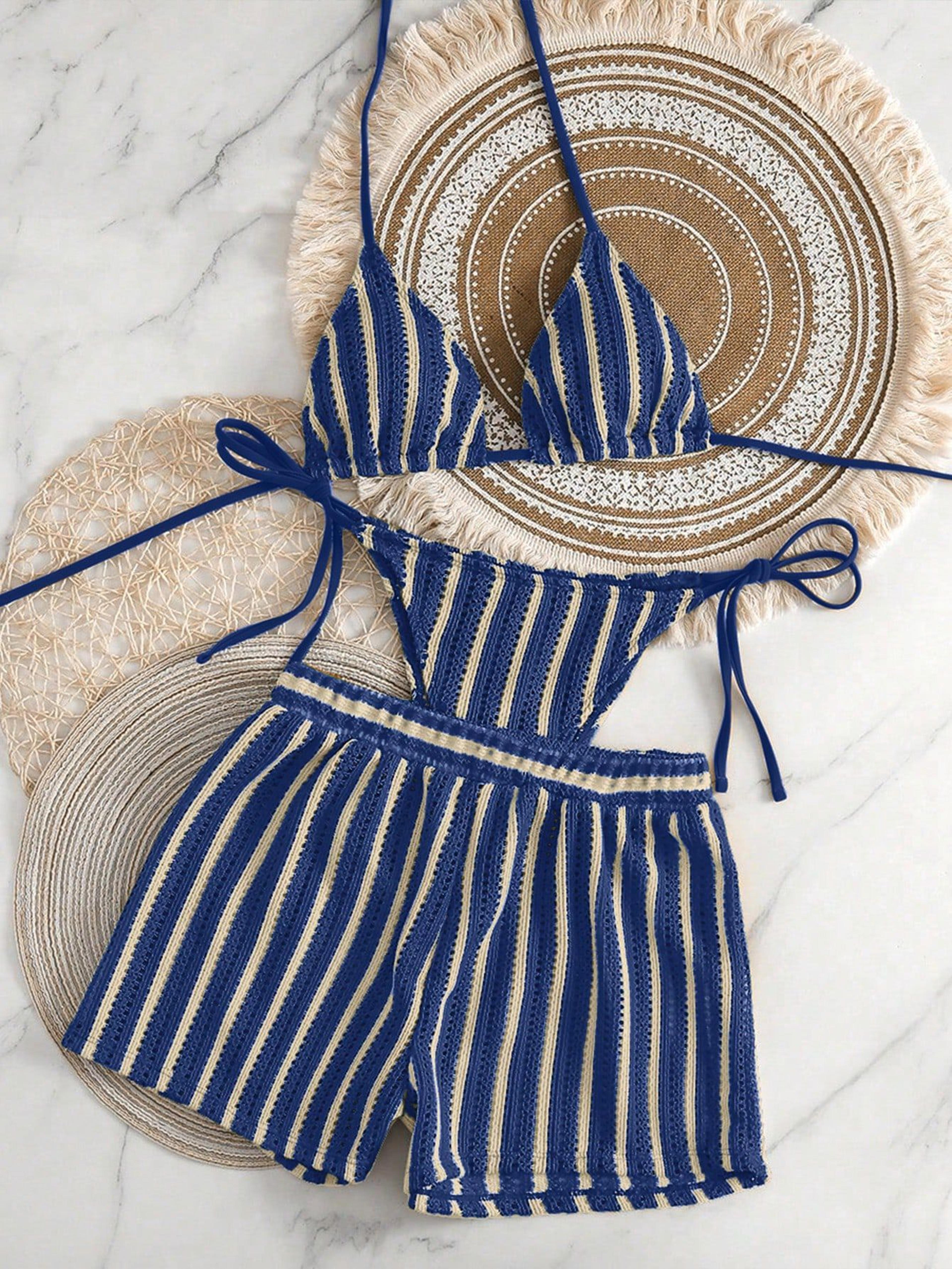 Piece Mesh Bikini Set With High Cut Tie Up Bottoms 6