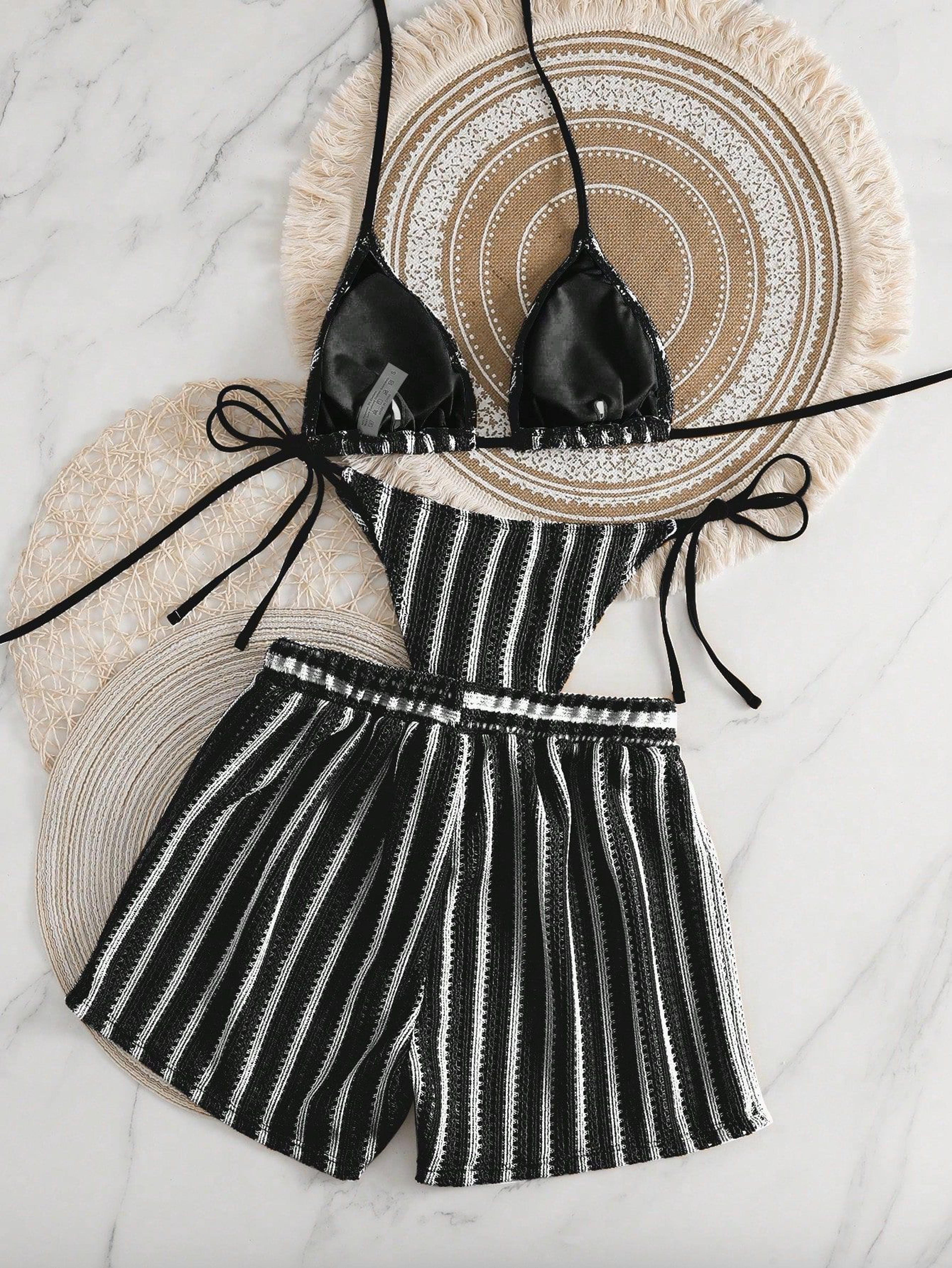 Piece Mesh Bikini Set With High Cut Tie Up Bottoms 5
