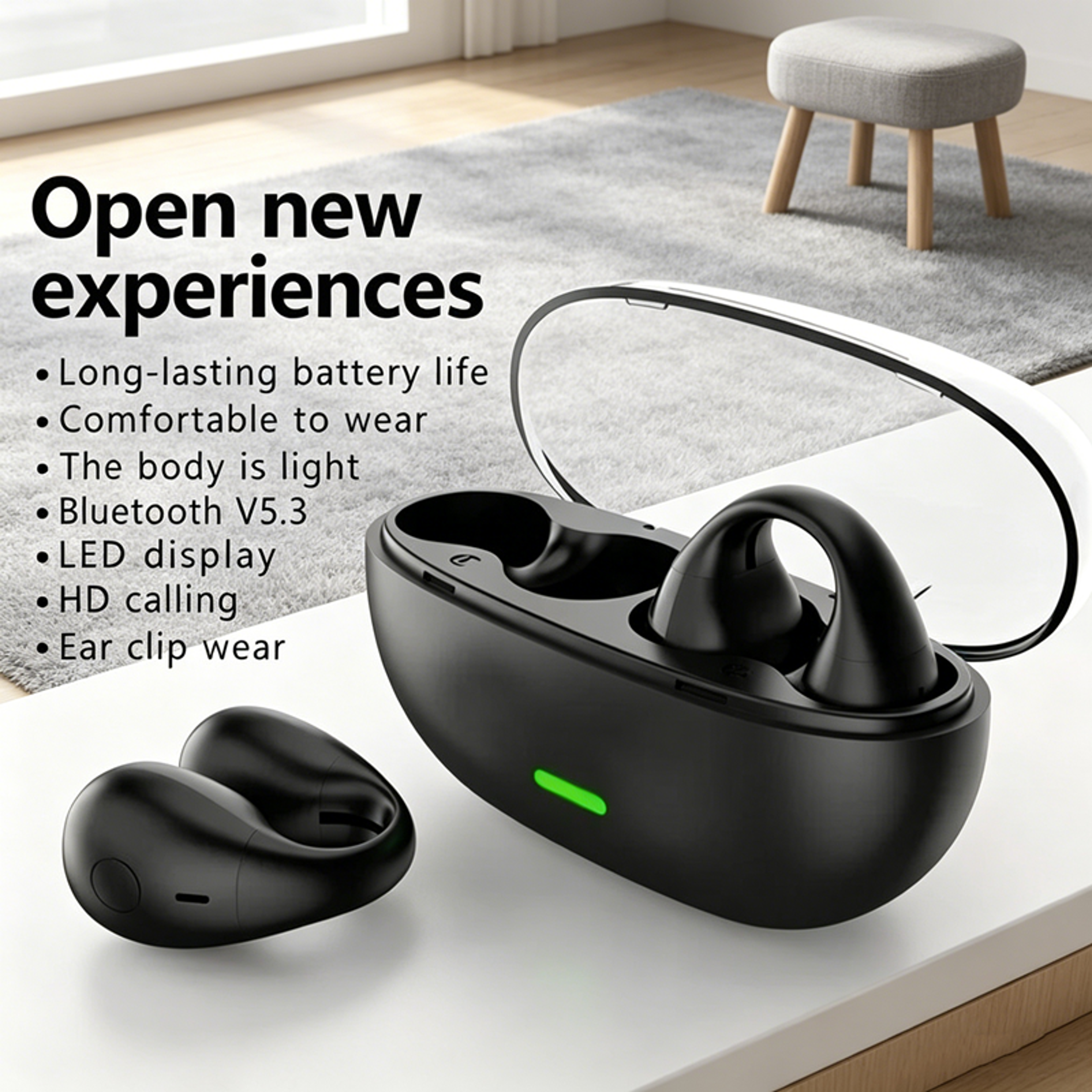 clip ear wireless bluetooth headphones with noise canceling mic