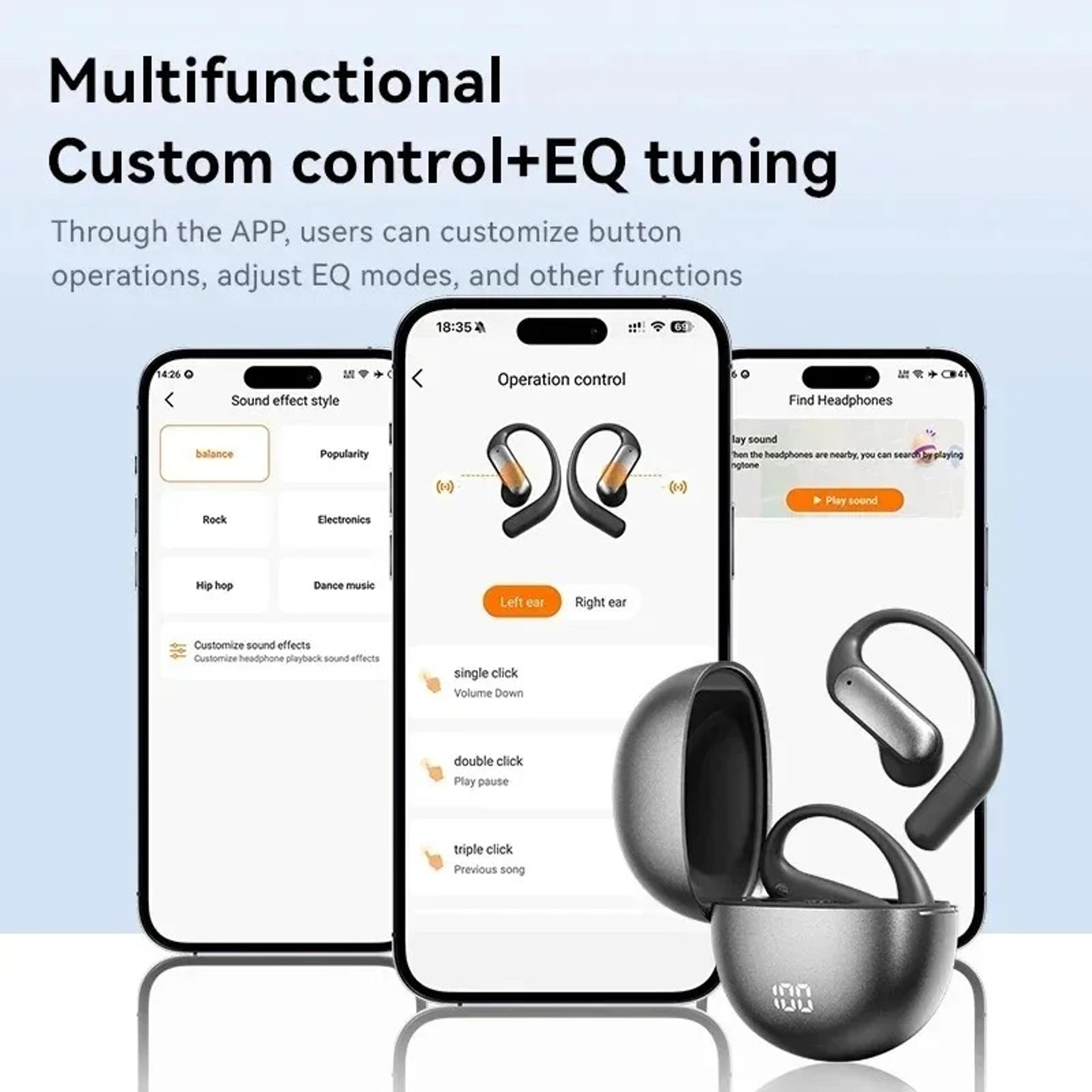 Open Ear Hook Headphones Bluetooth Wireless Earbuds With Smart Digital Display 5