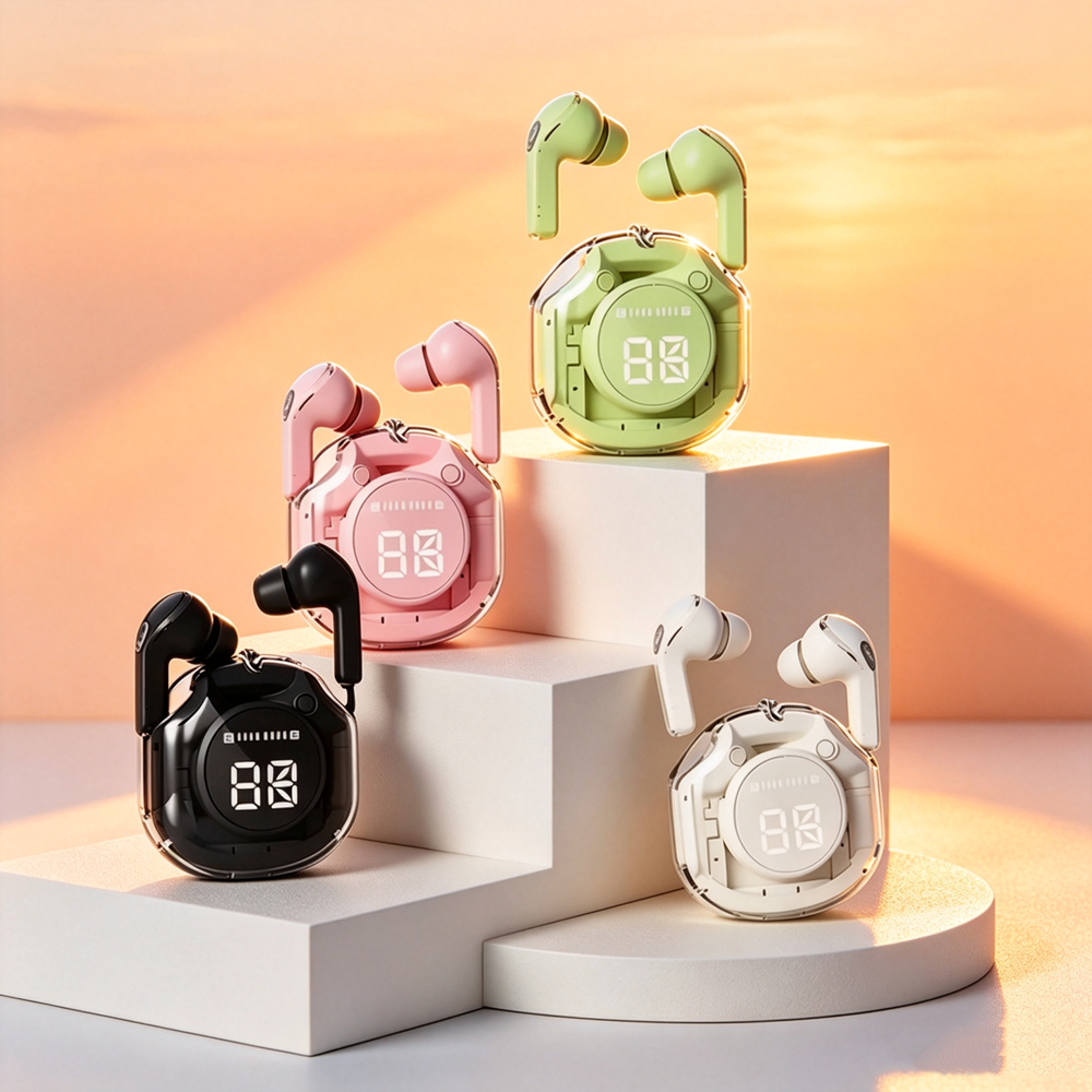 transparent tws wireless bluetooth earbuds with enc noise reduction and led display for sports and work