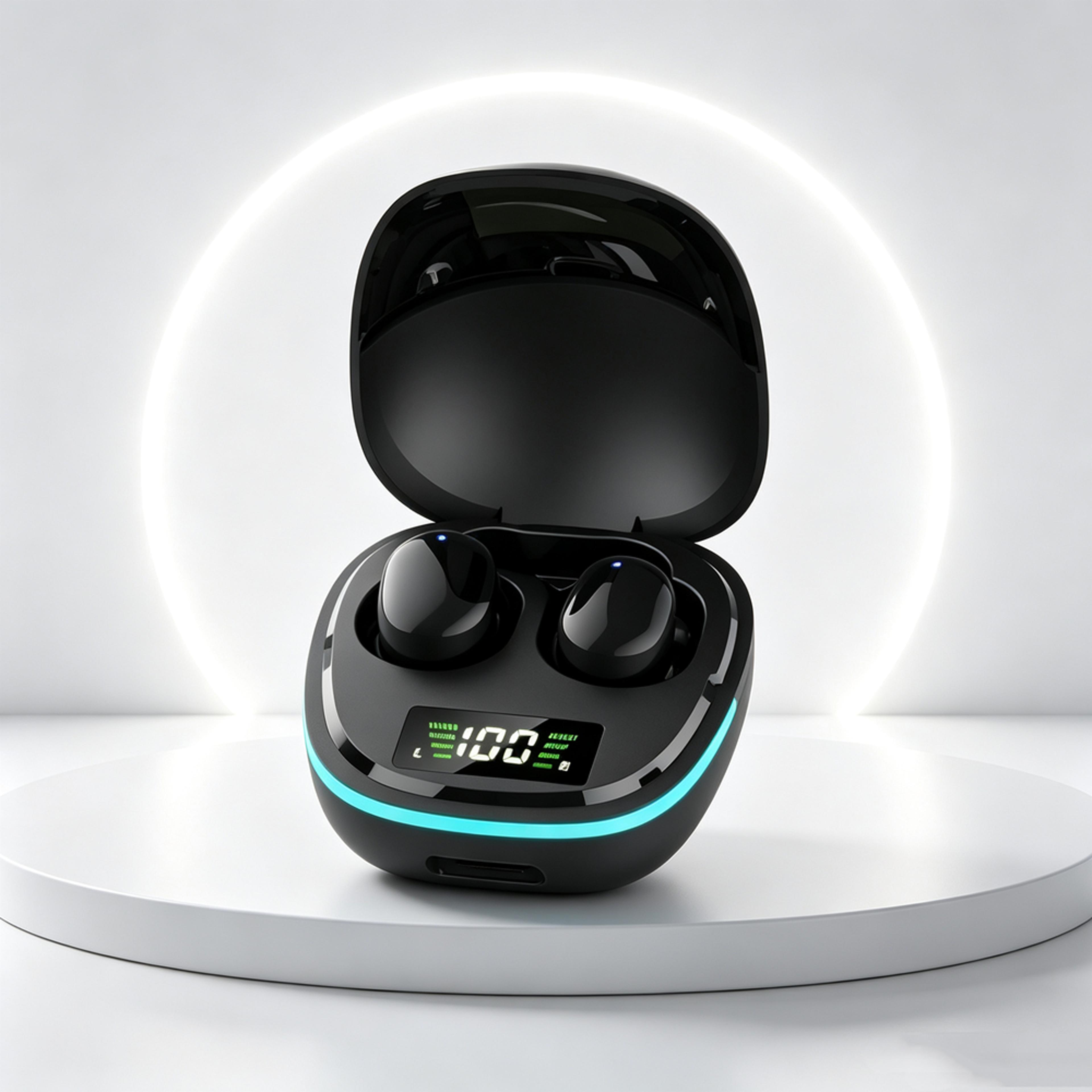 tws wireless bluetooth earphones with touch control led display and stereo sound