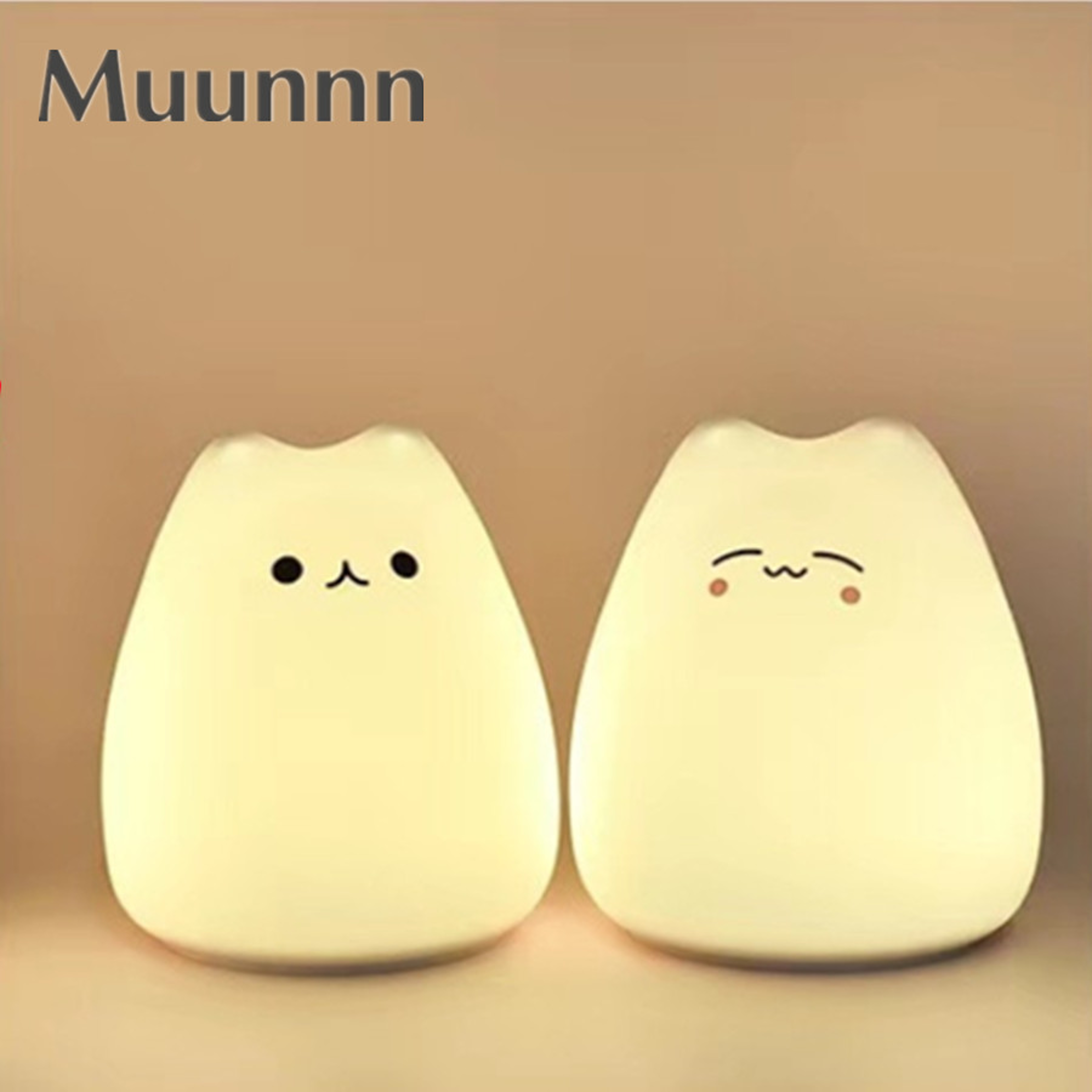 cute cat led night light with touch sensor and soft silicone design
