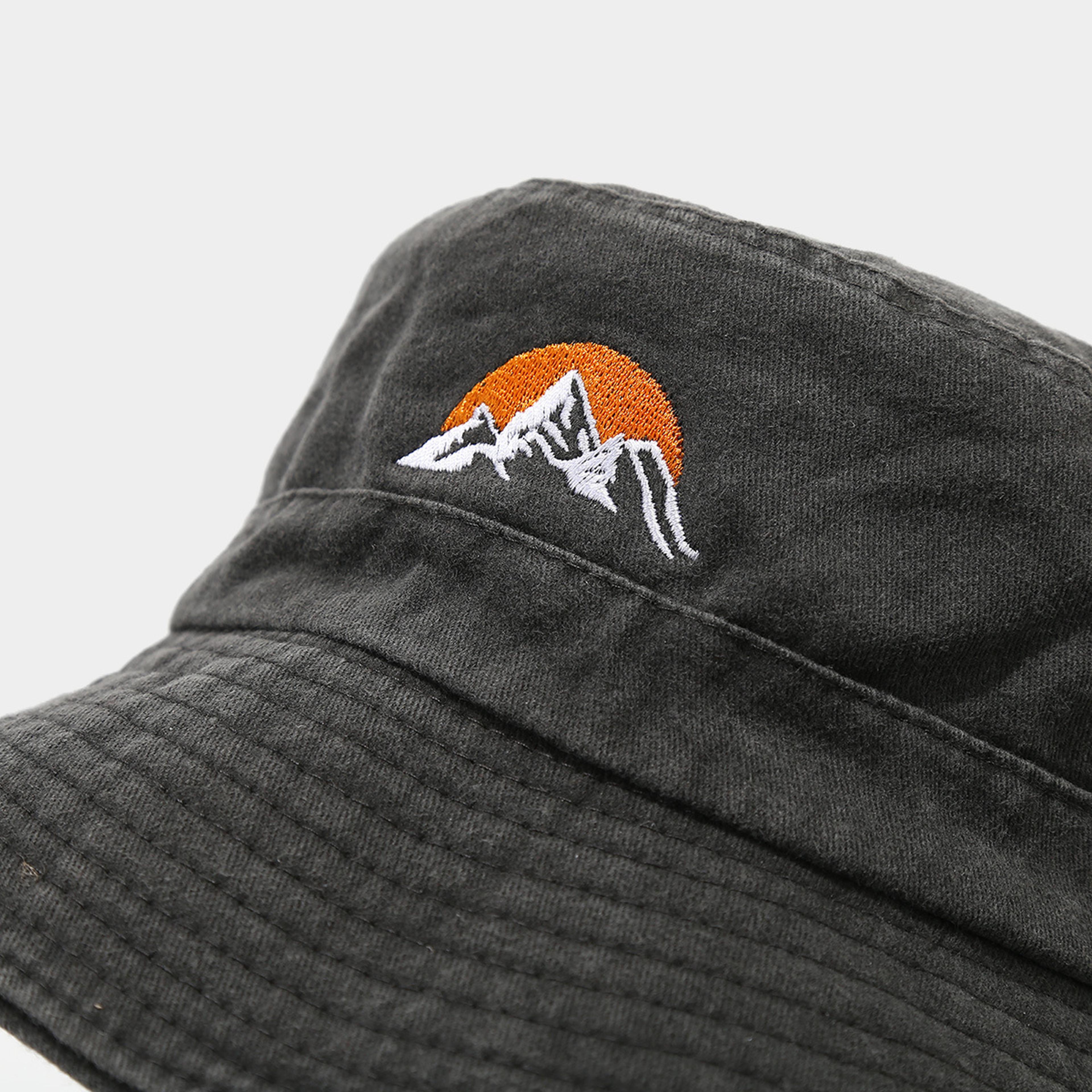 Washed Cotton Embroidery Bucket Hat For Men Women Outdoor Hiking Fishing Cap 3