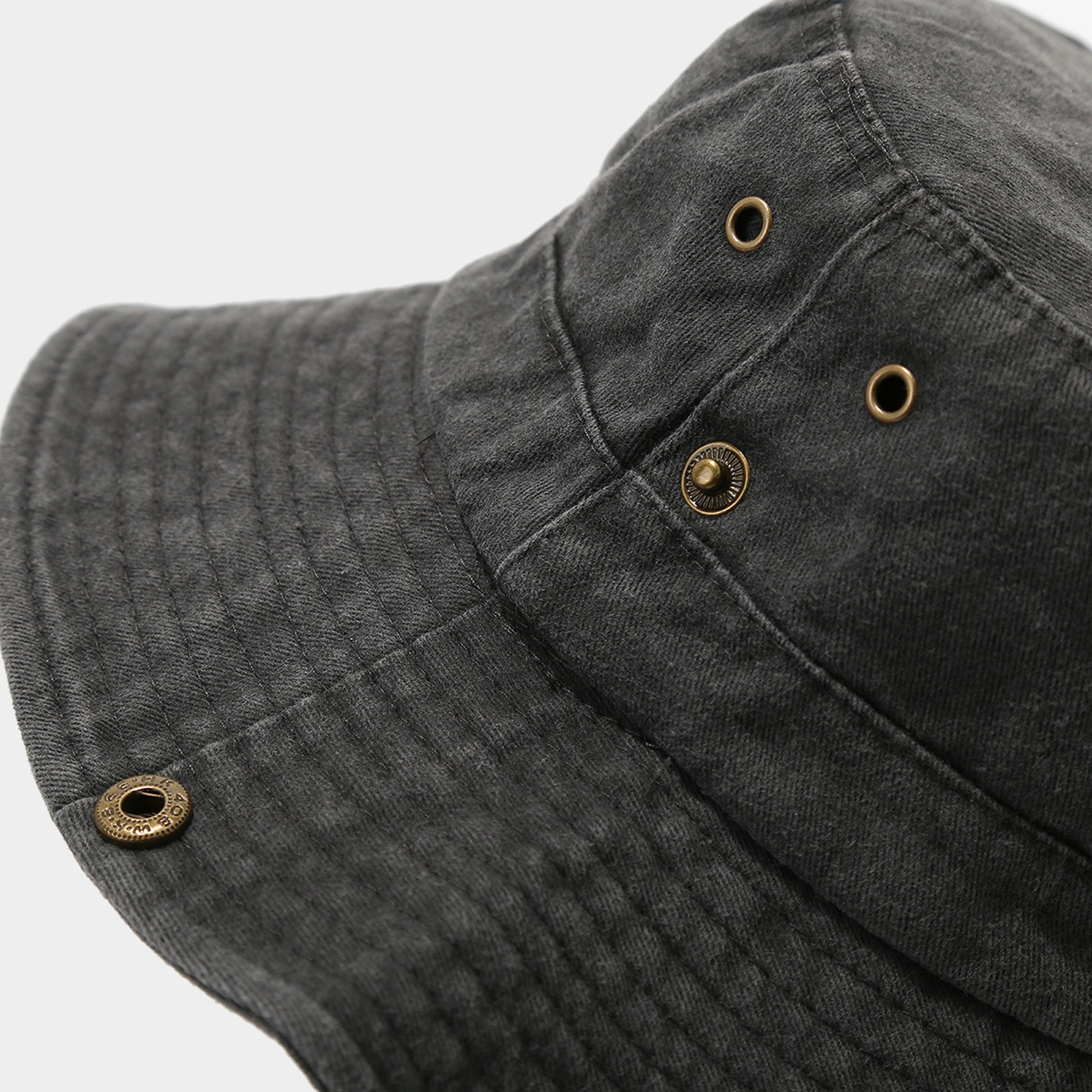 Washed Cotton Embroidery Bucket Hat For Men Women Outdoor Hiking Fishing Cap 4