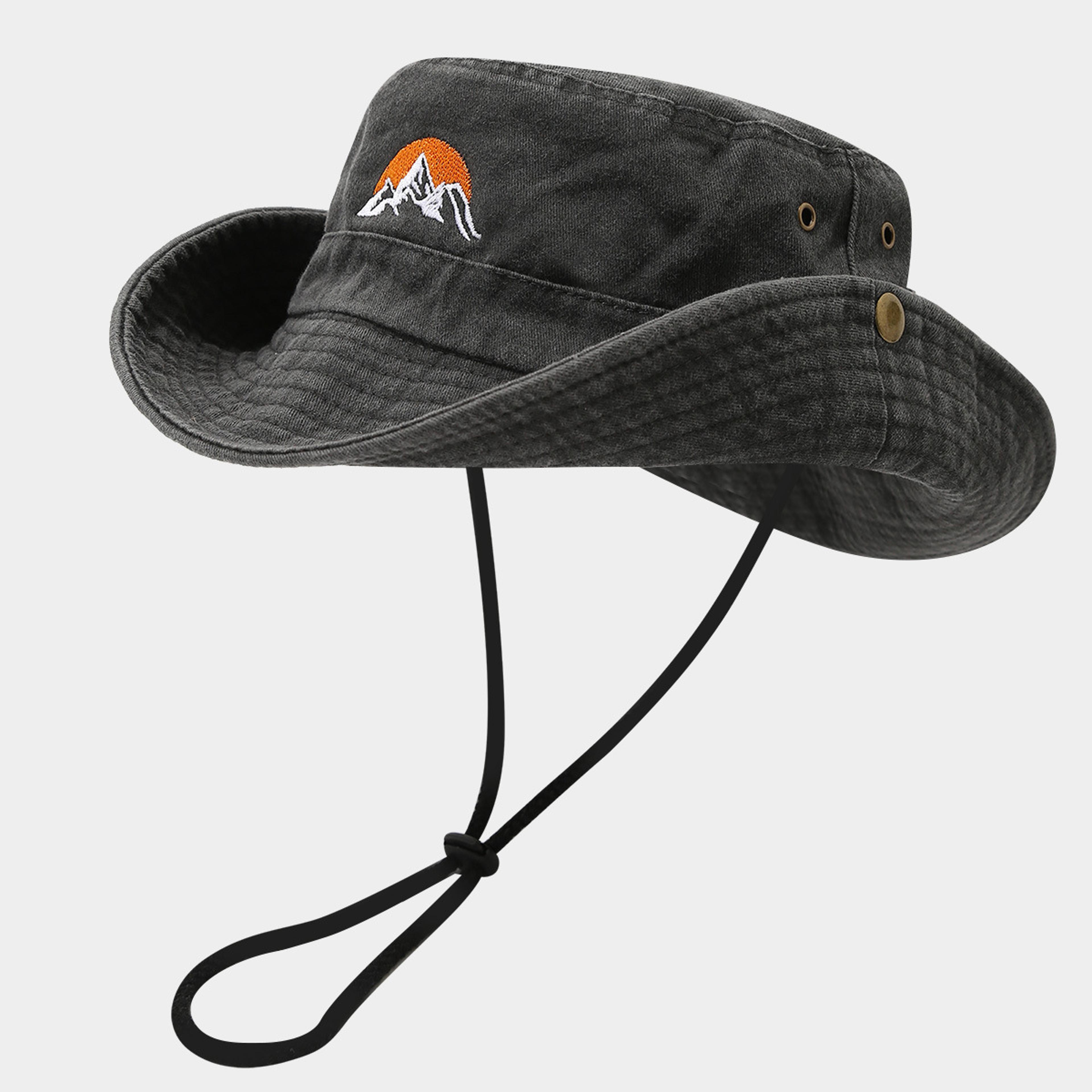 Washed Cotton Embroidery Bucket Hat For Men Women Outdoor Hiking Fishing Cap 6