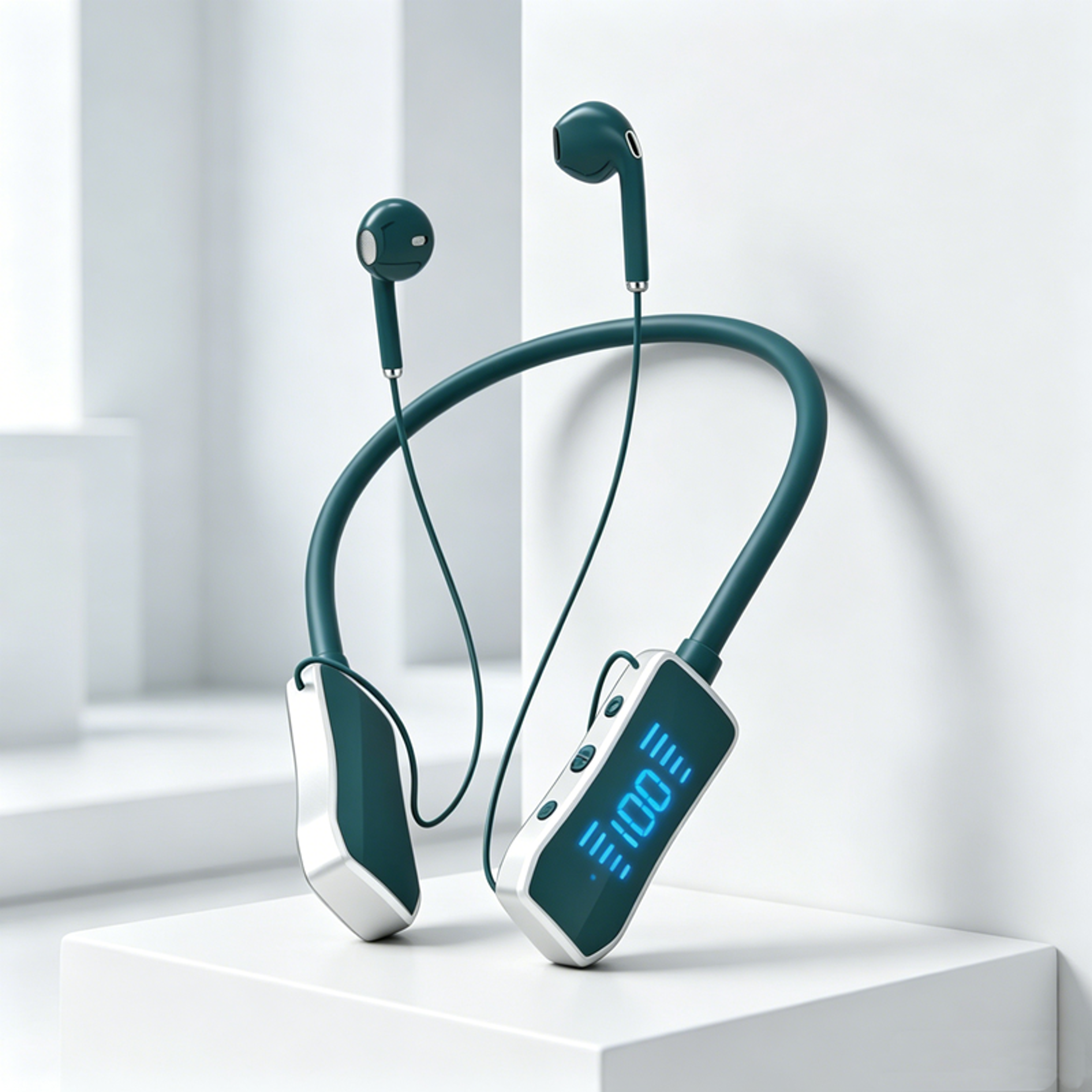 magnetic led display wireless neckband earphones