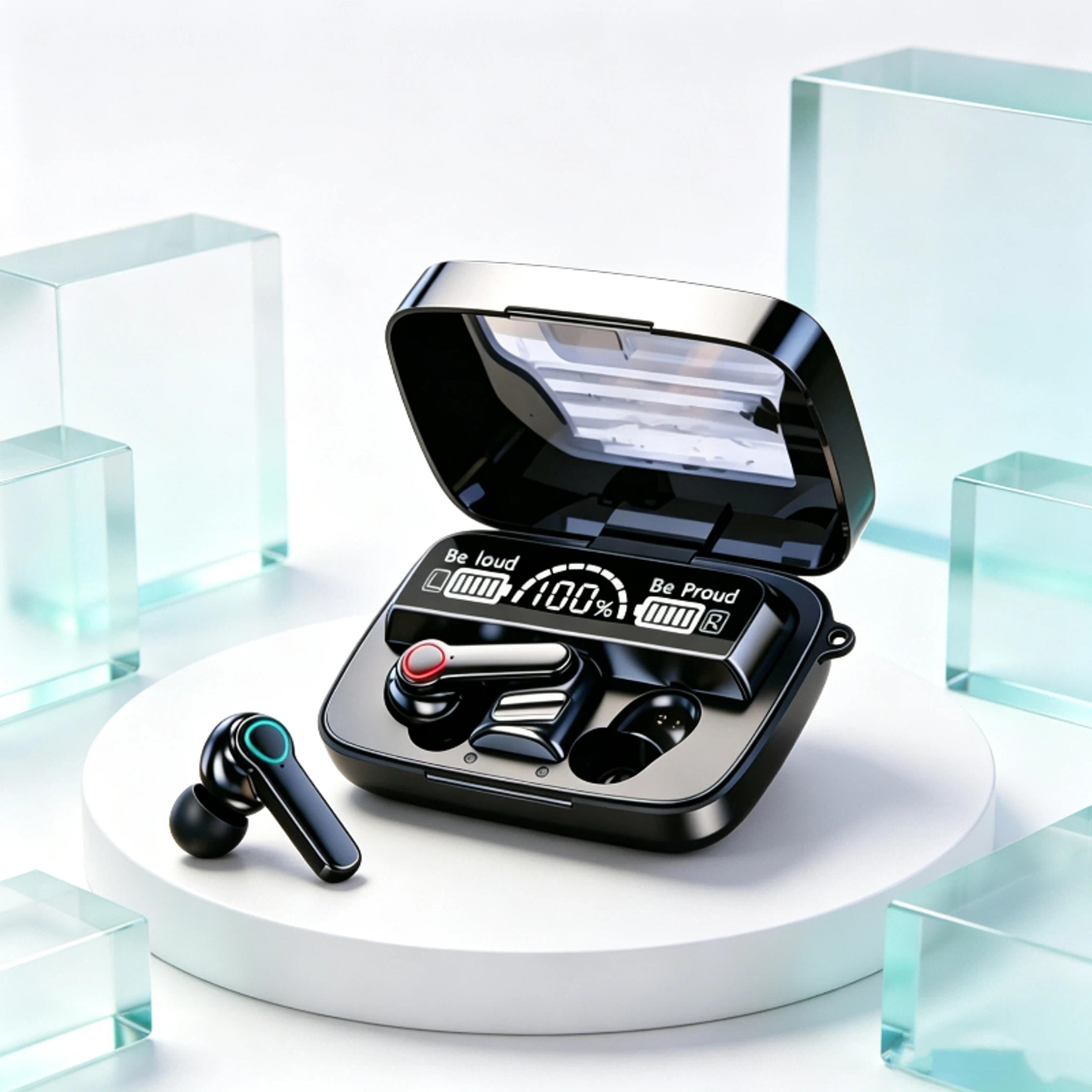 bluetooth tws wireless earbuds with led display touch control and noise reduction