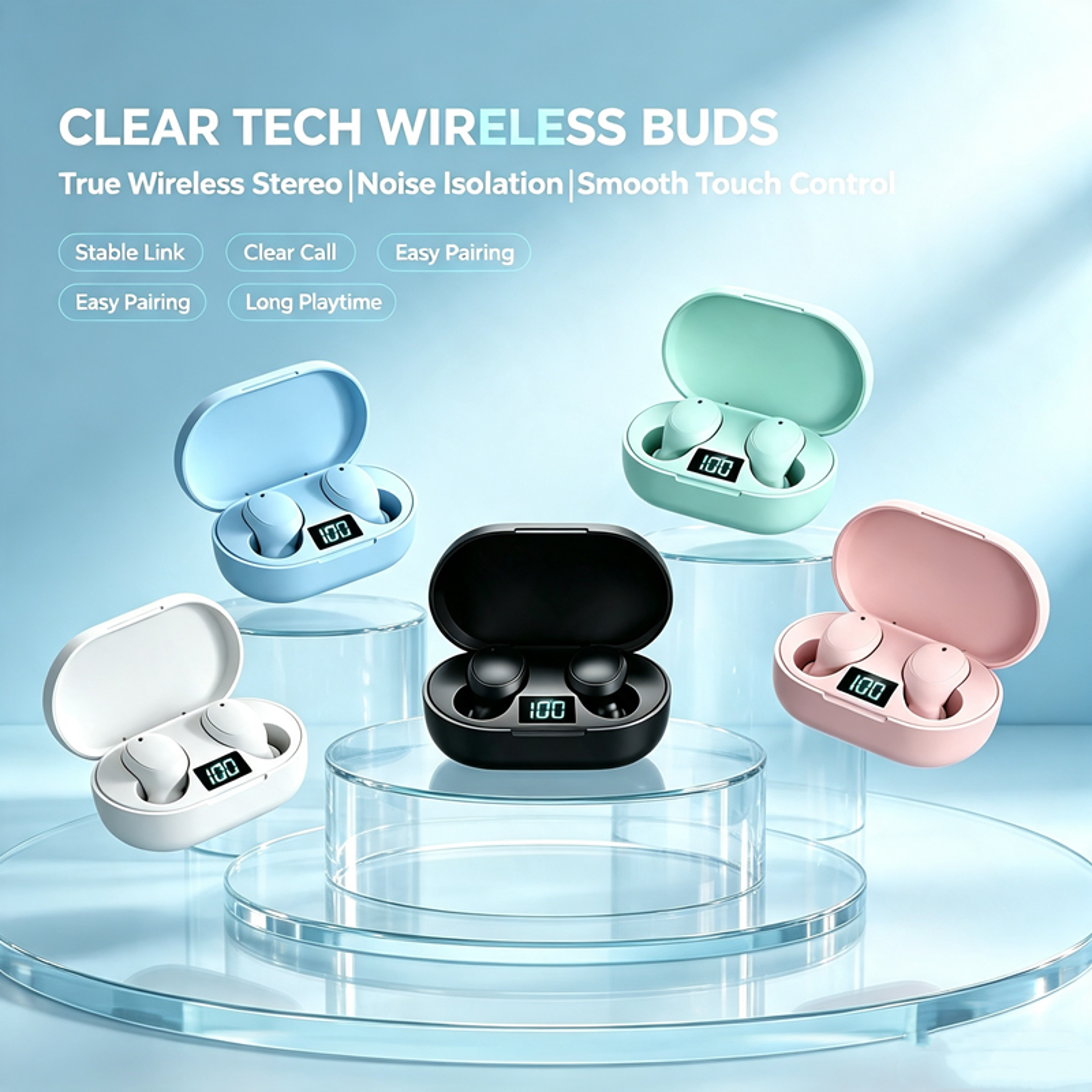wireless bluetooth earbuds with noise cancelling mic