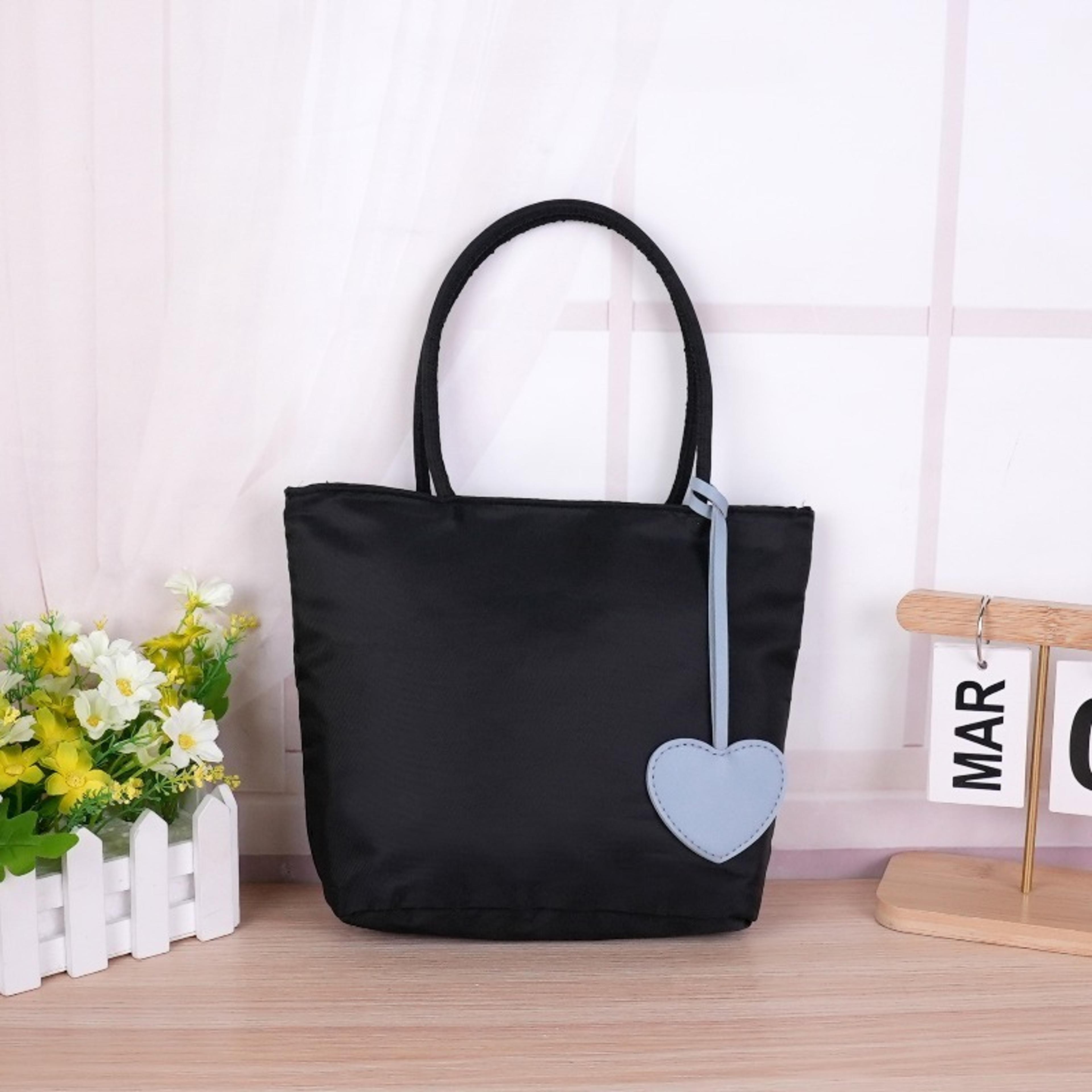Pastel Nylon Tote Bag With Detachable Heart Charm Lightweight Everyday Handbag 3