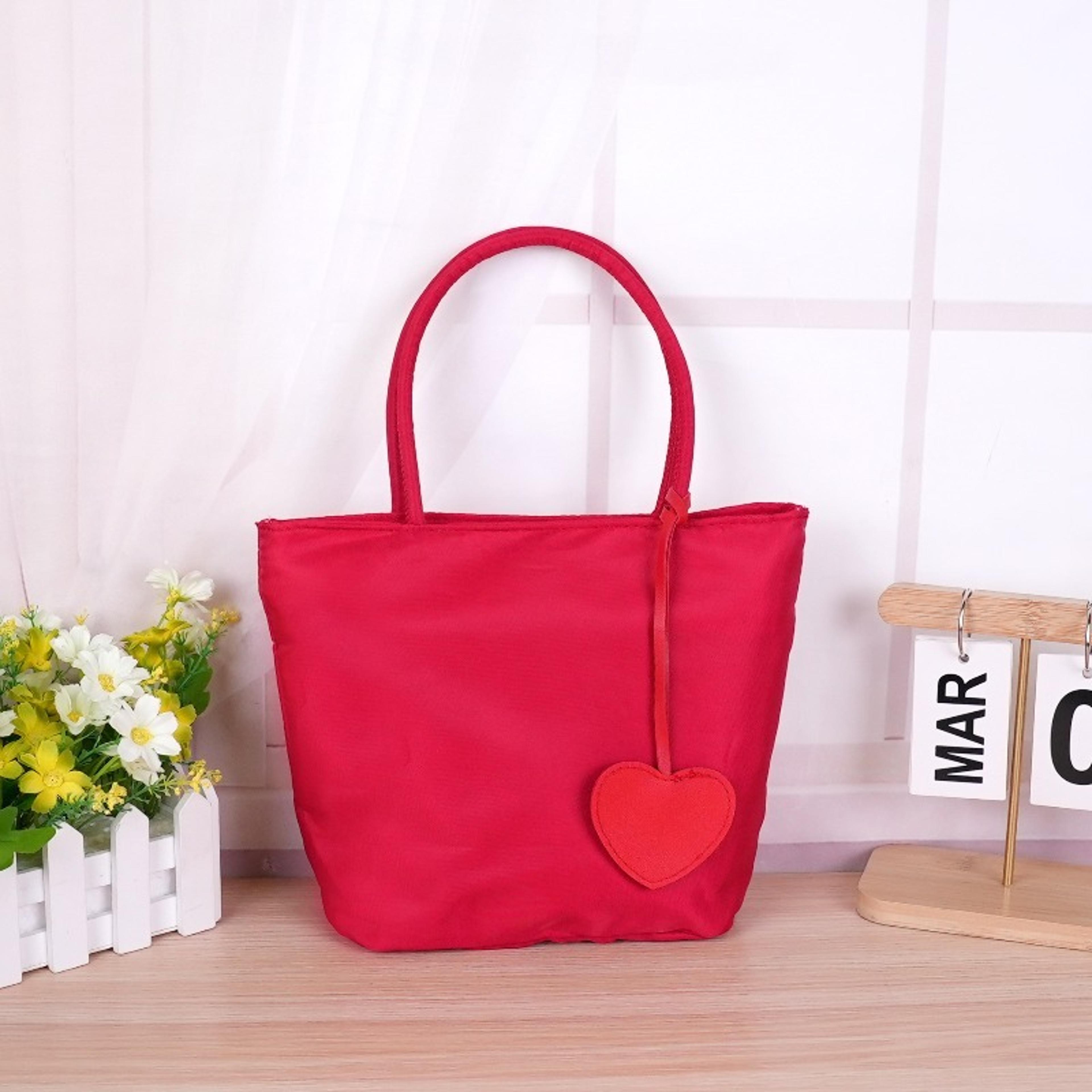 Pastel Nylon Tote Bag With Detachable Heart Charm Lightweight Everyday Handbag 4