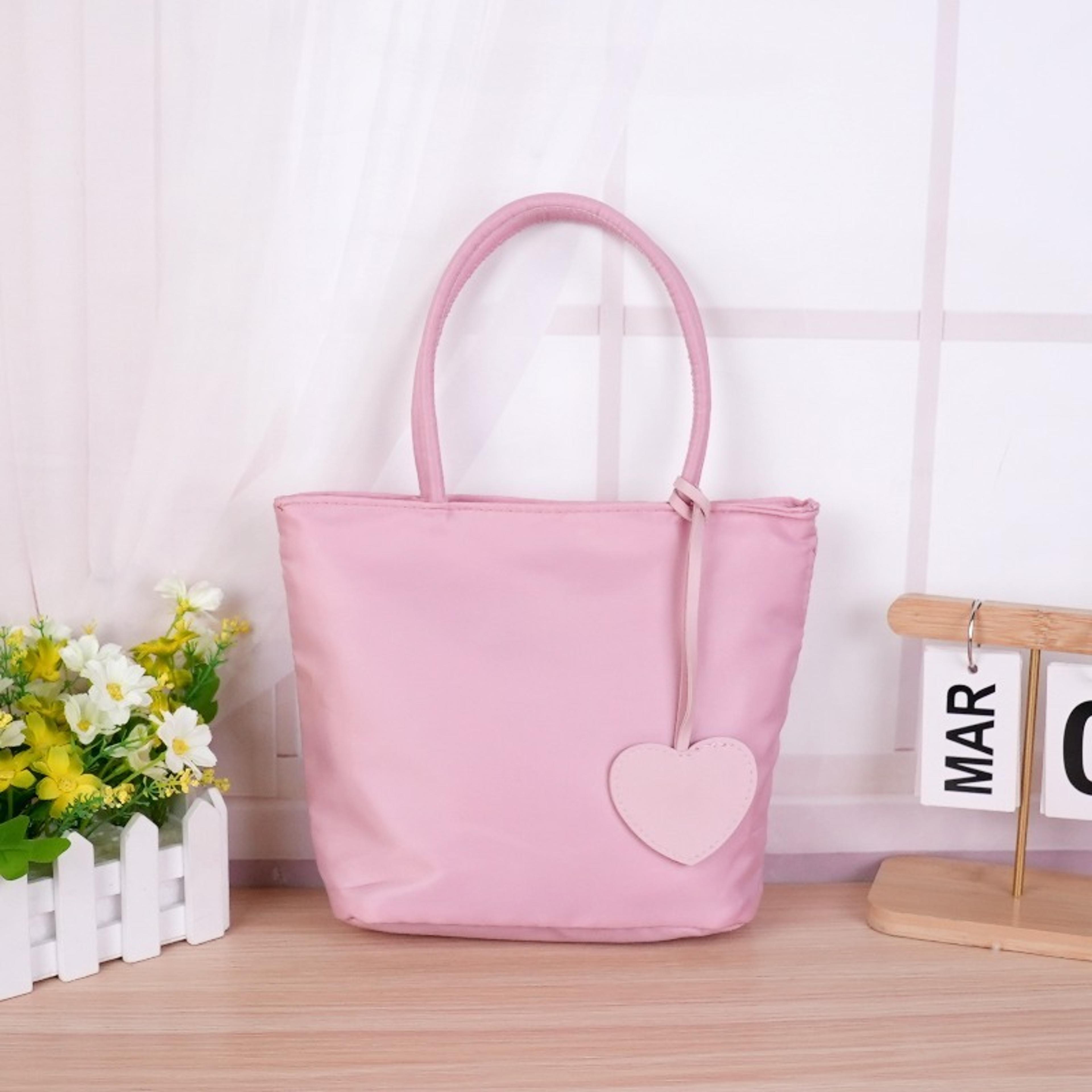 Pastel Nylon Tote Bag With Detachable Heart Charm Lightweight Everyday Handbag 7
