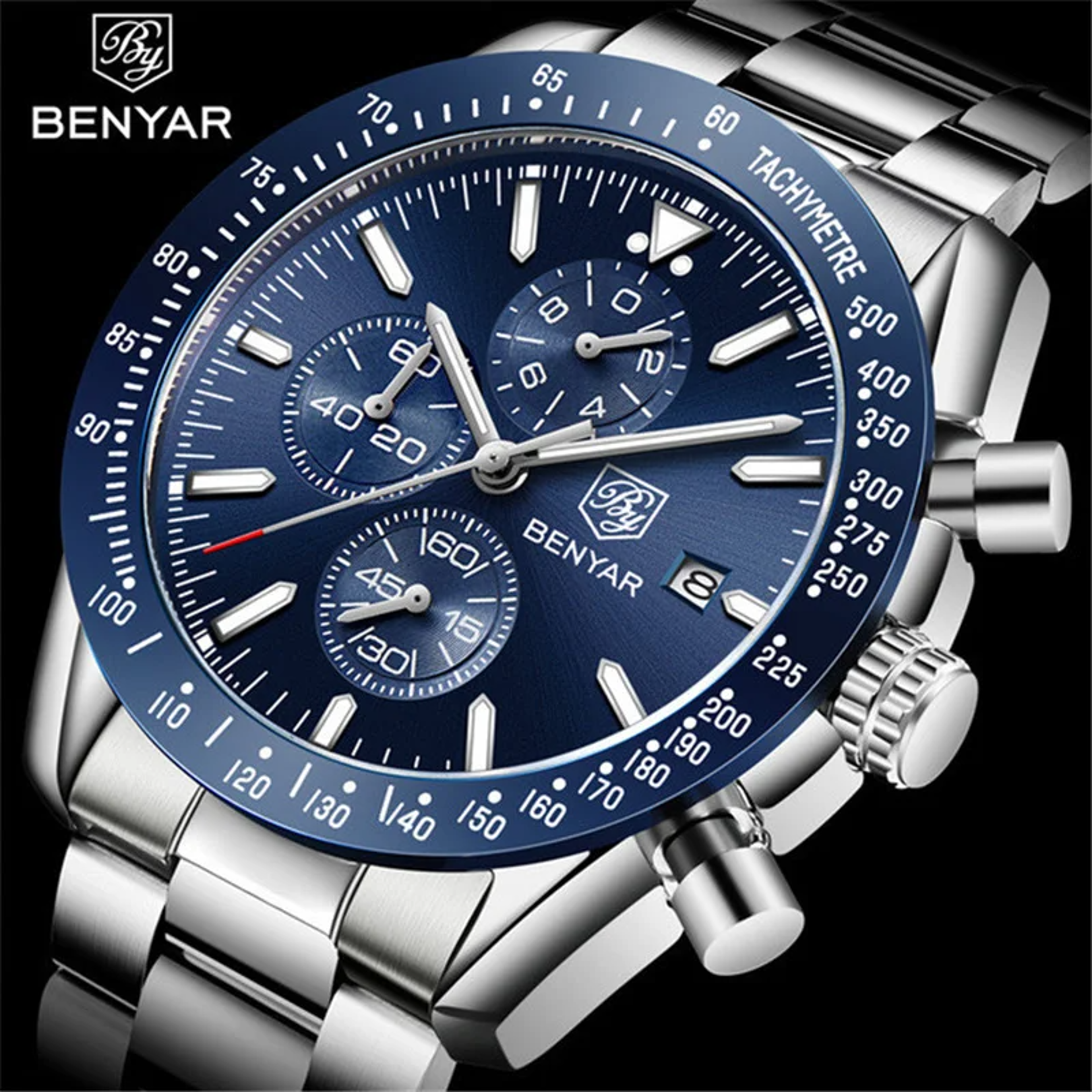 Mens Quartz Watch Stainless Steel Chronograph Business Watch 2